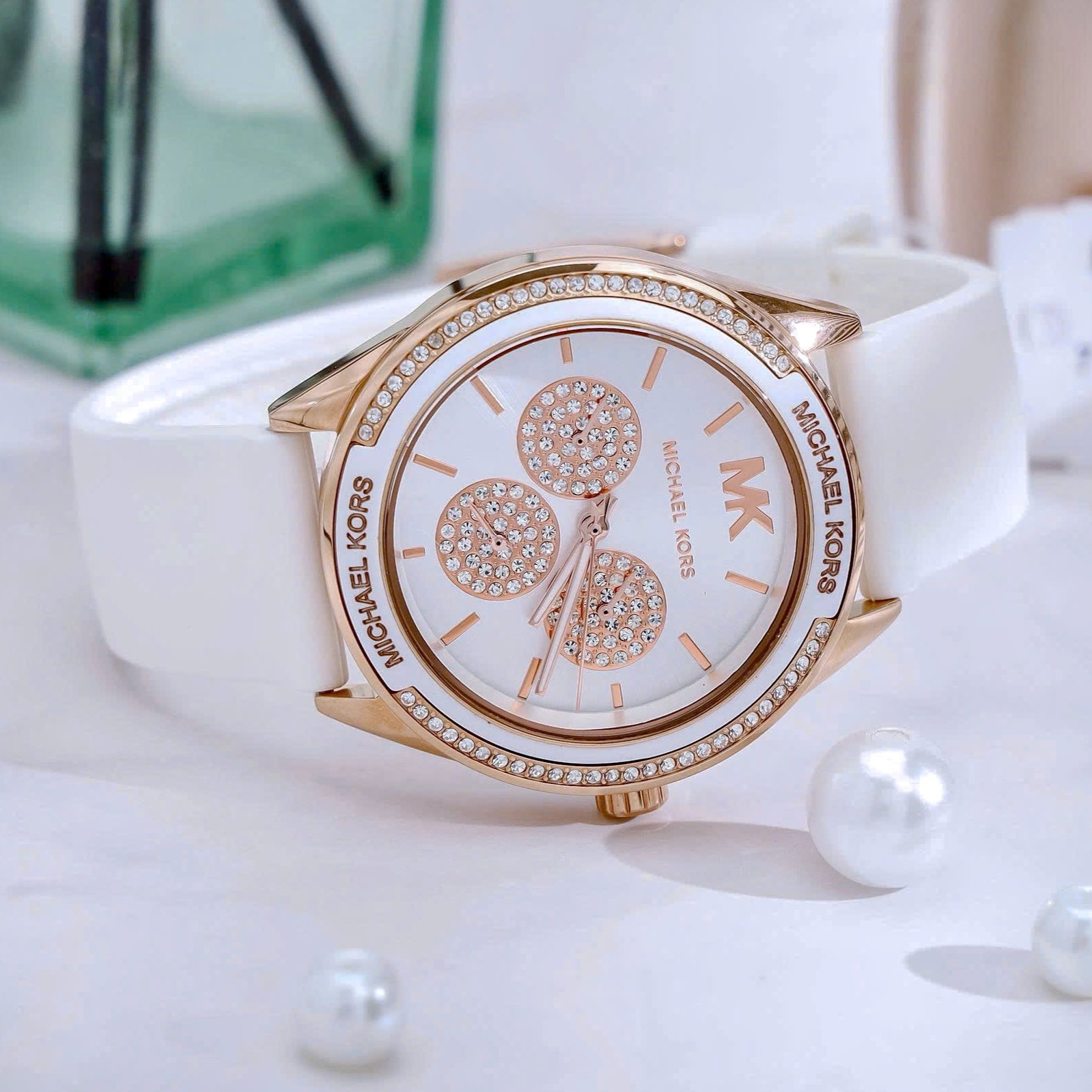 Đồng hồ đeo tay nữ Michael Kors Oversized Rose Gold-tone Sports Watch With Silicone Strap MK6945 10