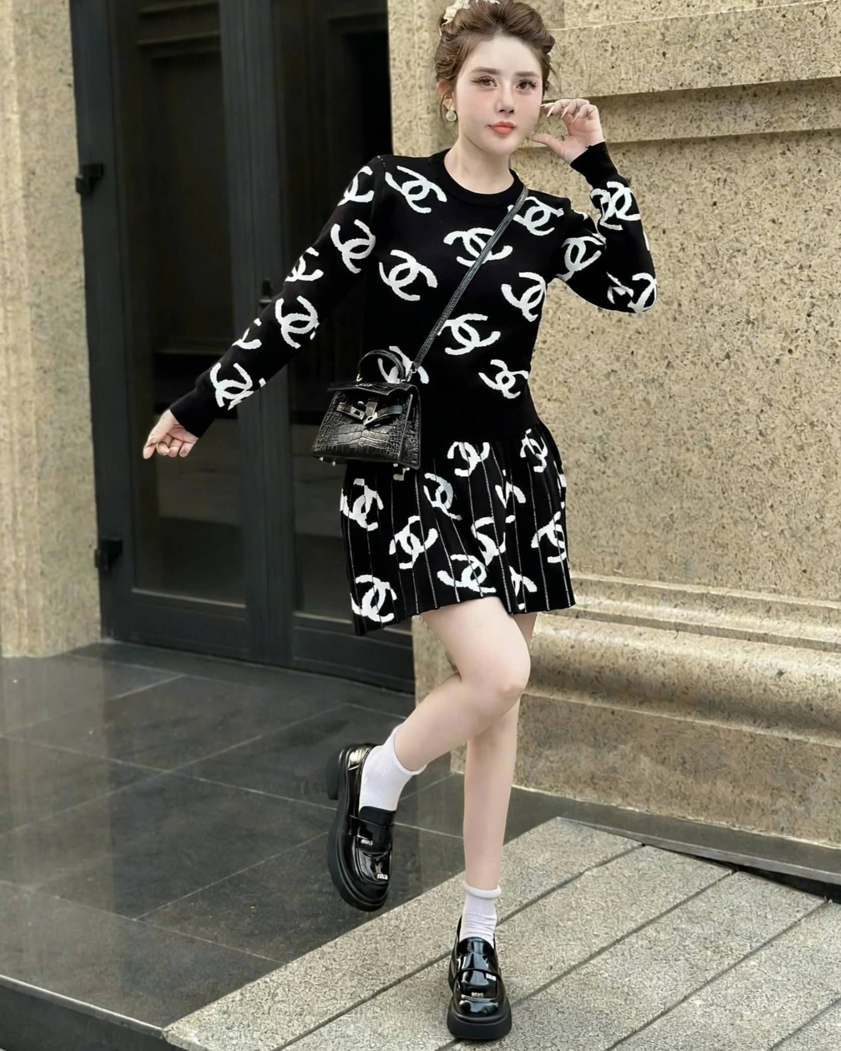 Combo áo váy len họa tiết hãng Chanel 3