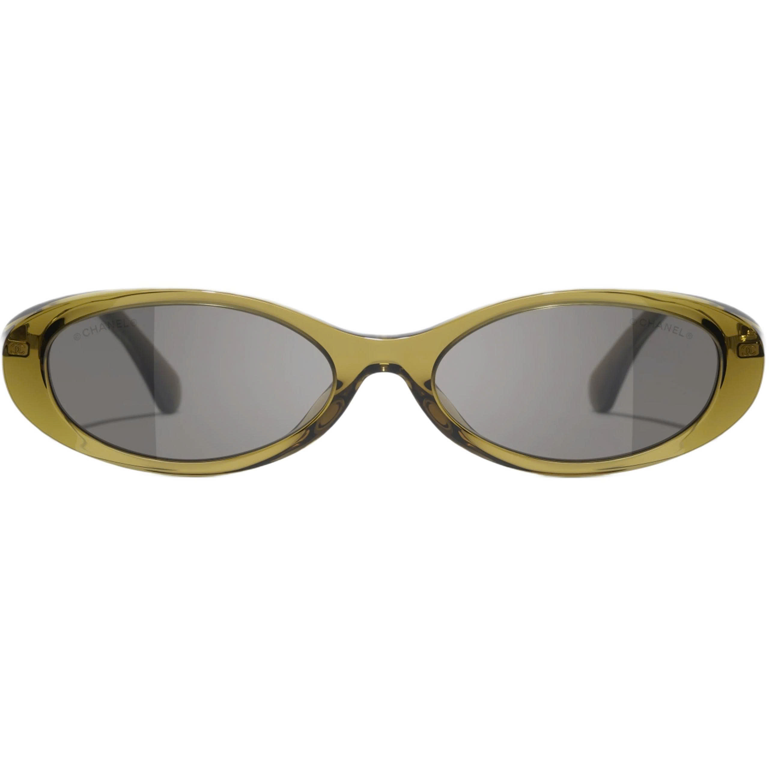 Kính nữ Chanel Oval Sunglasses Olive Frame Dark Brown Lenses 5565 1