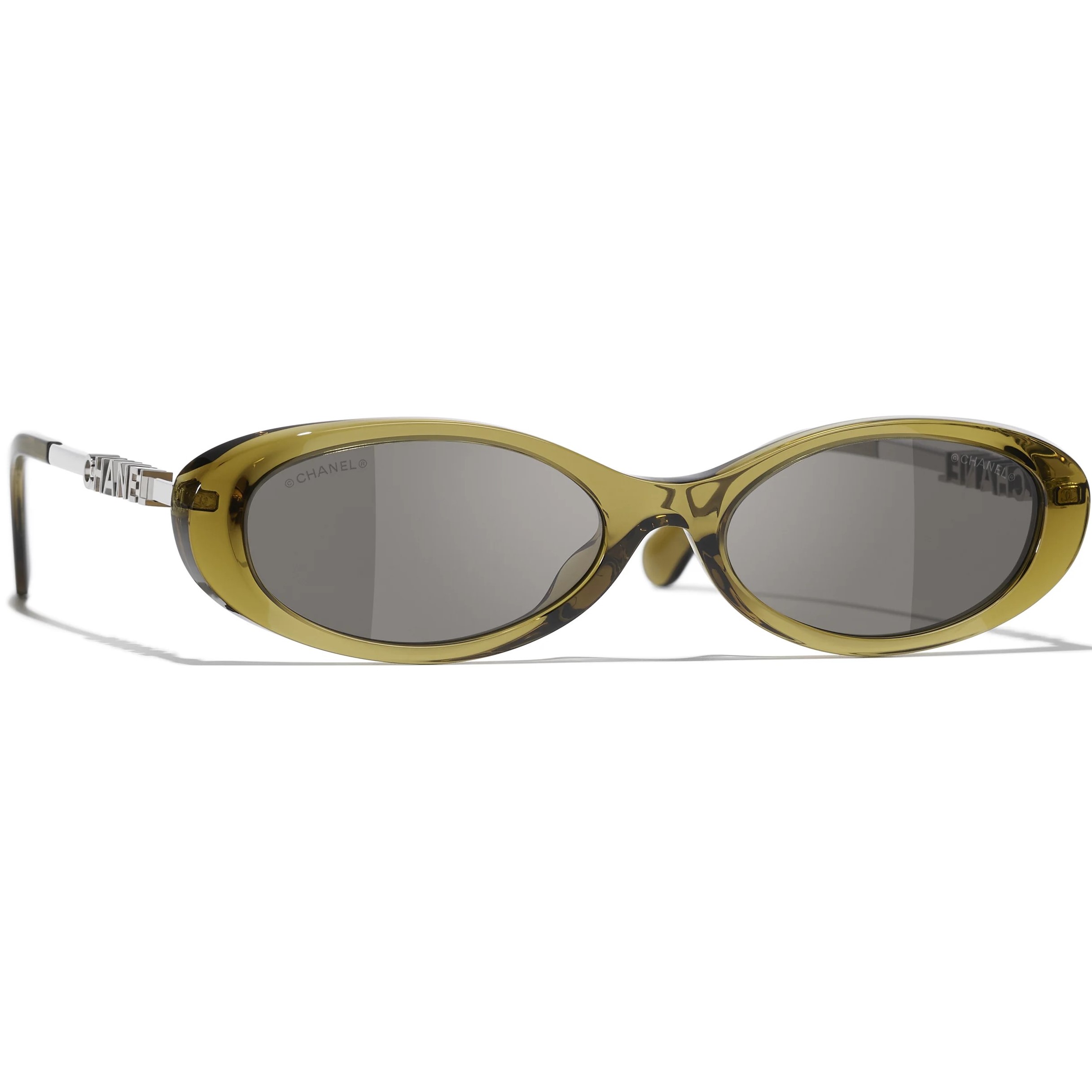 Kính nữ Chanel Oval Sunglasses Olive Frame Dark Brown Lenses 5565 2