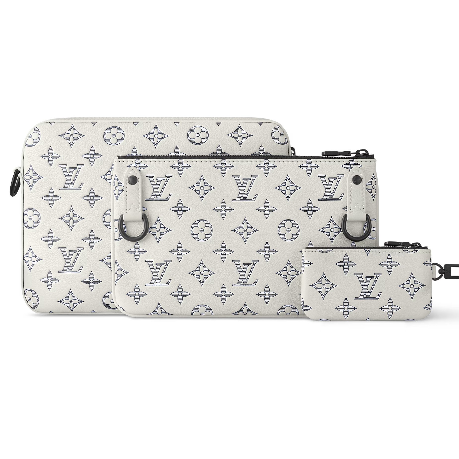 TÚI ĐEO CHÉO LV LOUIS VUITTON TRIO MESSENGER MONOGRAM SHADOW CALF LEATHER WHITE 4
