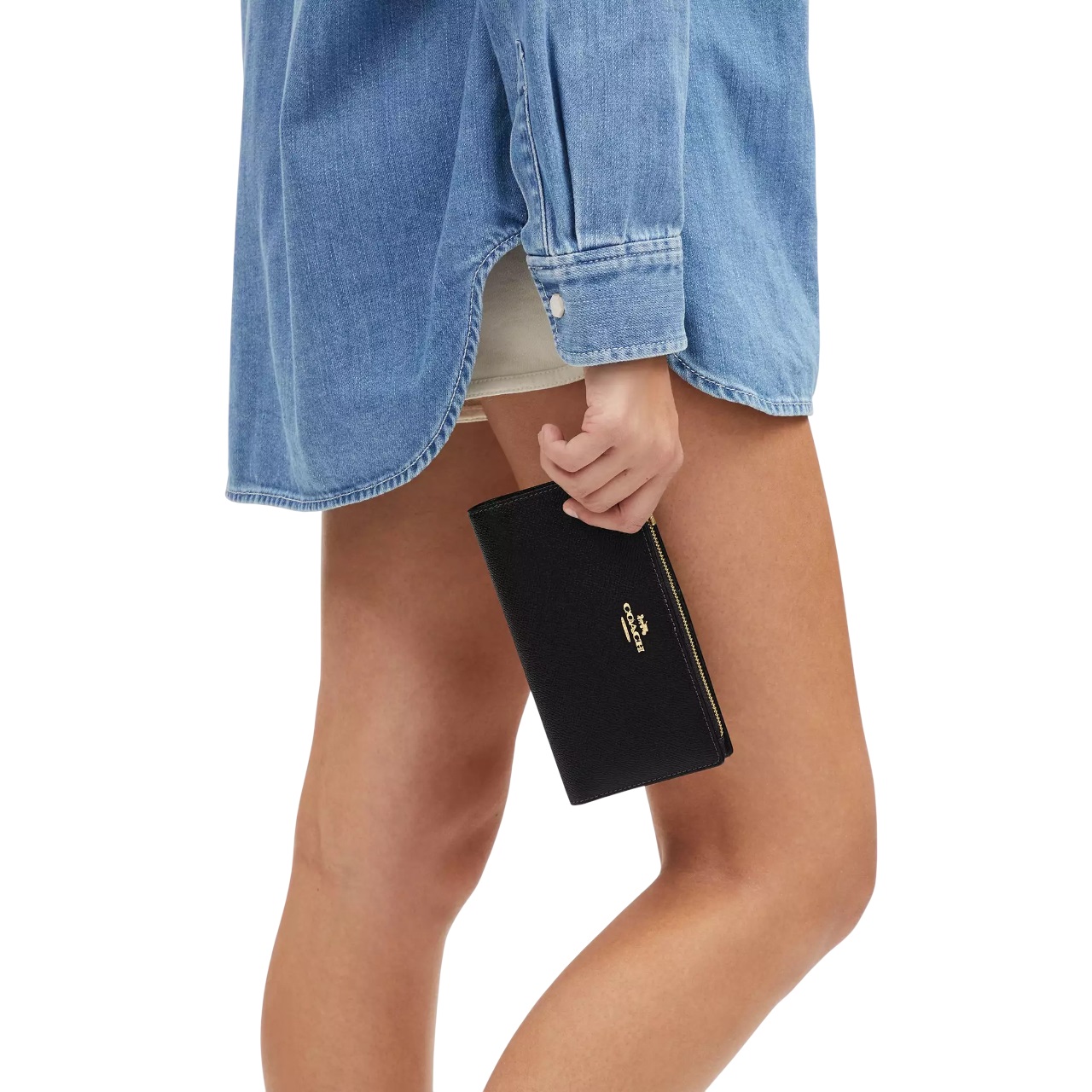 Ví nữ Coach dài Slim Zip Wallet Crossgrain Leather Black CK444 2
