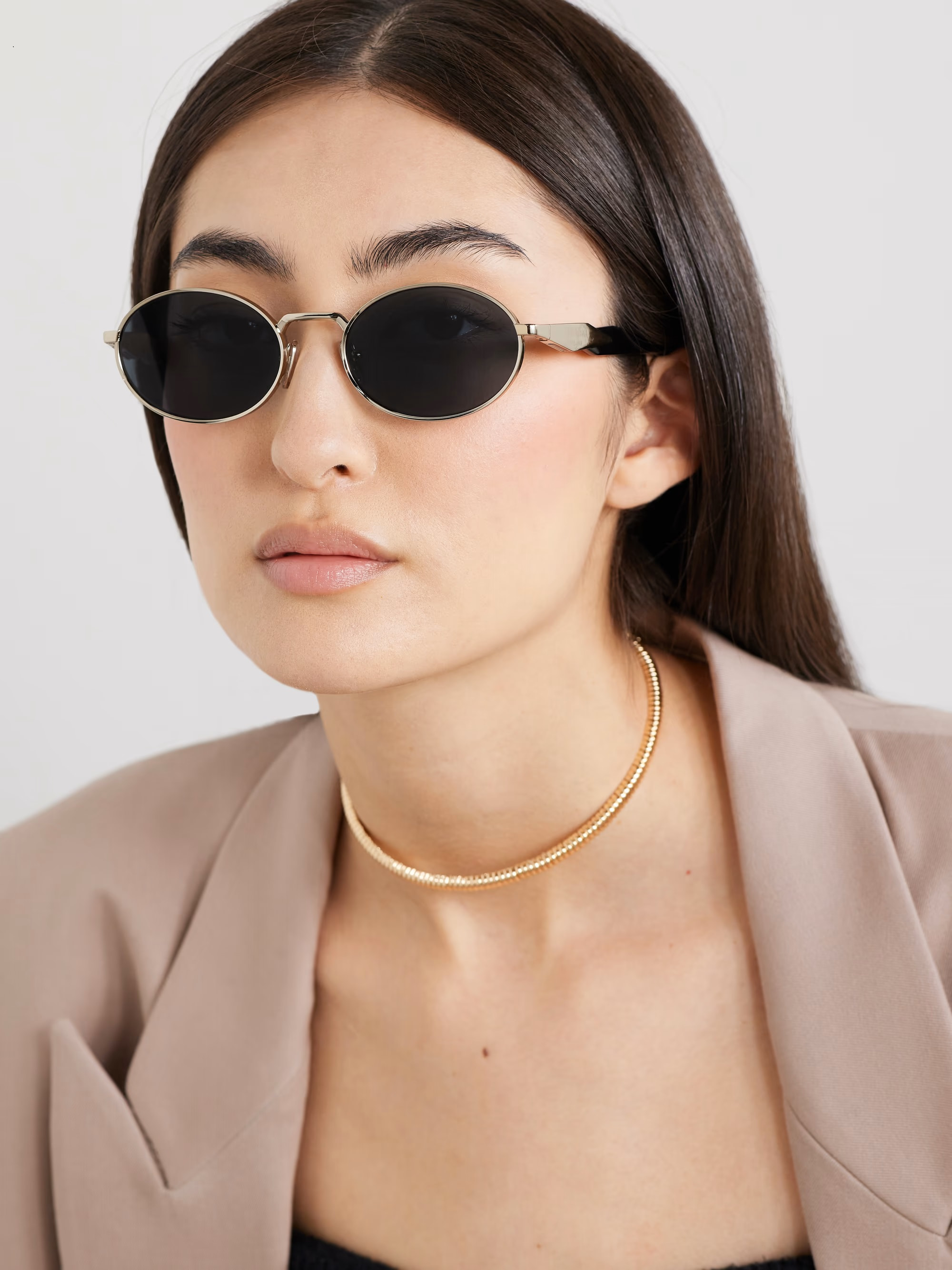 Mắt kính unisex Prada Oval-frame acetate and gold-tone sunglasses Graphite Lenses SPR65Z 15