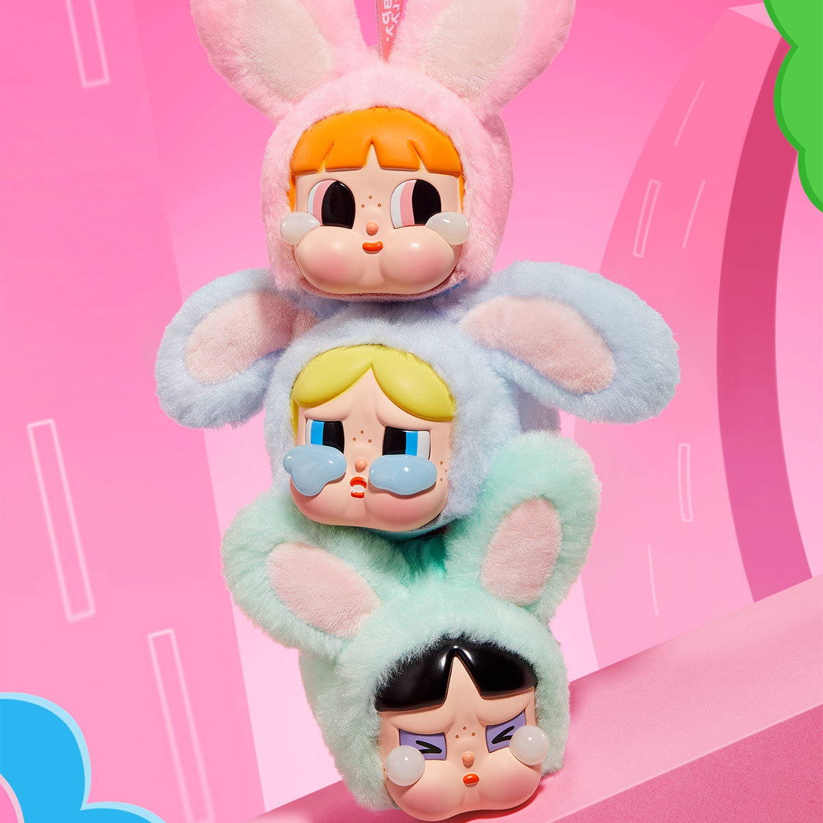 Móc Khóa túi Pop Mart Crybaby x Powerpuff Girls Series Vinyl Face Bag Charm Bunny Blossom Màu Hồng 1