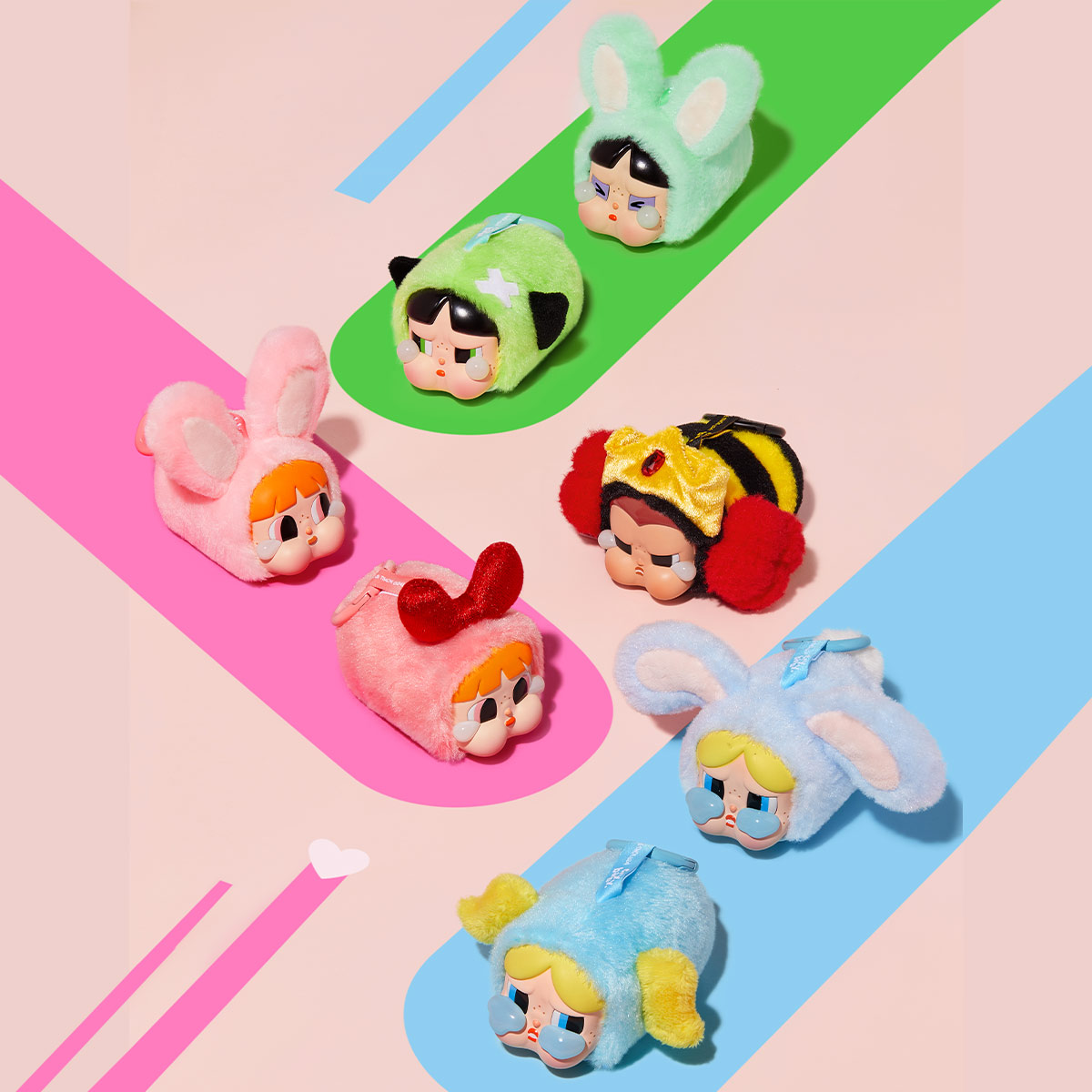 Móc Khóa túi Pop Mart Crybaby x Powerpuff Girls Series Vinyl Face Bag Charm Bunny Blossom Màu Hồng 3