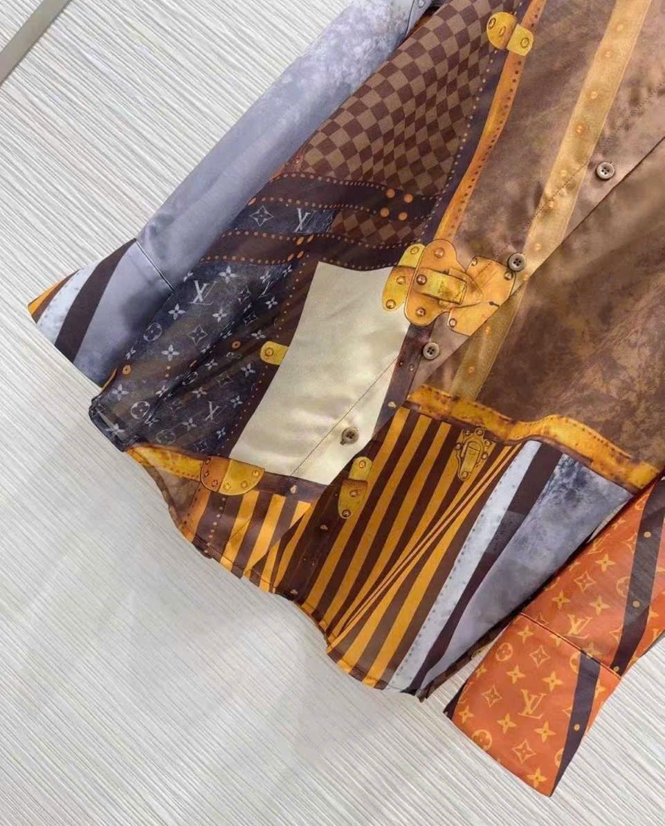 Áo sơ mi lụa nữ tay dài màu nâu LV 4