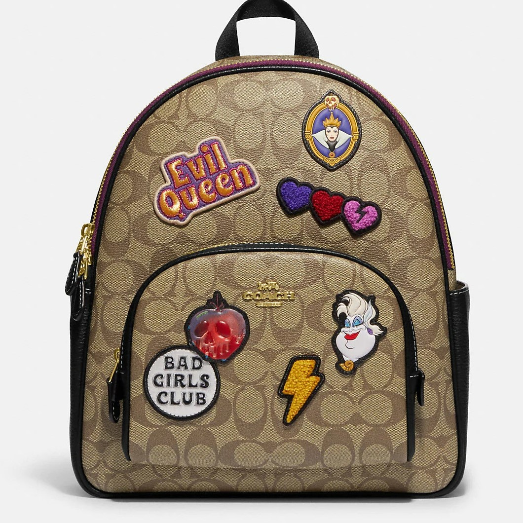 BALO NÂU COACH DISNEY X COACH COURT BACKPACK IN SIGNATURE CANVAS WITH EVIL QUEEN BAD GIRLS CLUB PATCHES 5