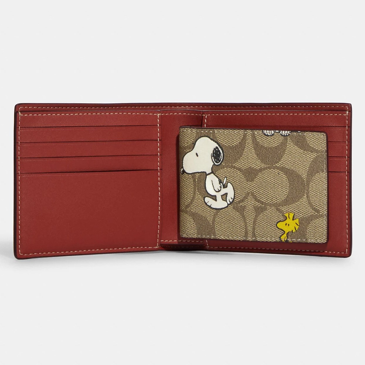 VÍ NGẮN COACH NAM LIMITED X PEANUTS 3 IN 1 WALLET IN SIGNATURE CANVAS WITH SNOOPY WOODSTOCK PRINT CE714 12