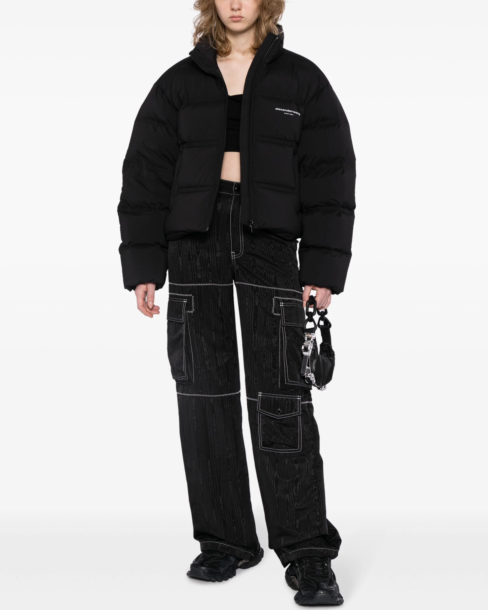 ÁO PHAO MÀU ĐEN NỮ ALEXANDER WANG REFLECTIVE LOGO DETAIL CROPPED PUFFER COAT 8