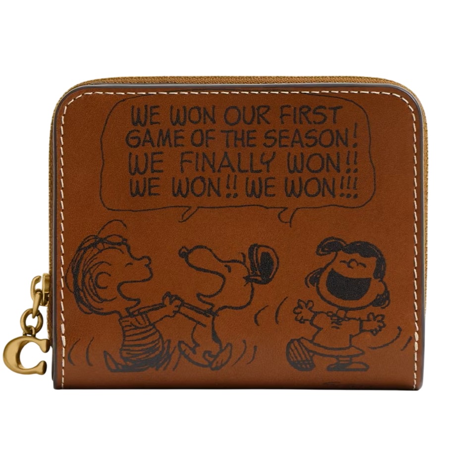 Ví nữ nâu Coach Peanuts Newspaper Print Billfold Wallet Hazelnut CBG43 4