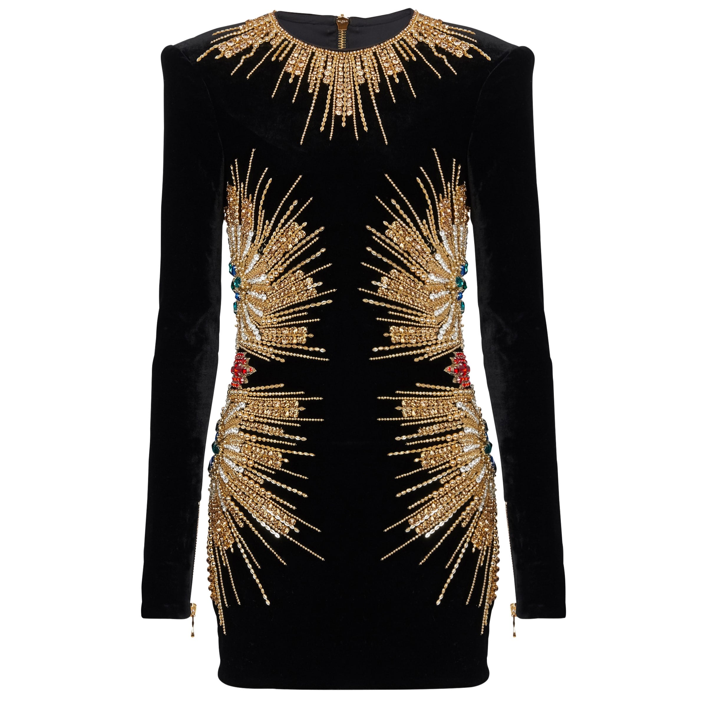 Áo đầm nhung đen Balmain Dress With Pearl And Sequin Embroidery 1