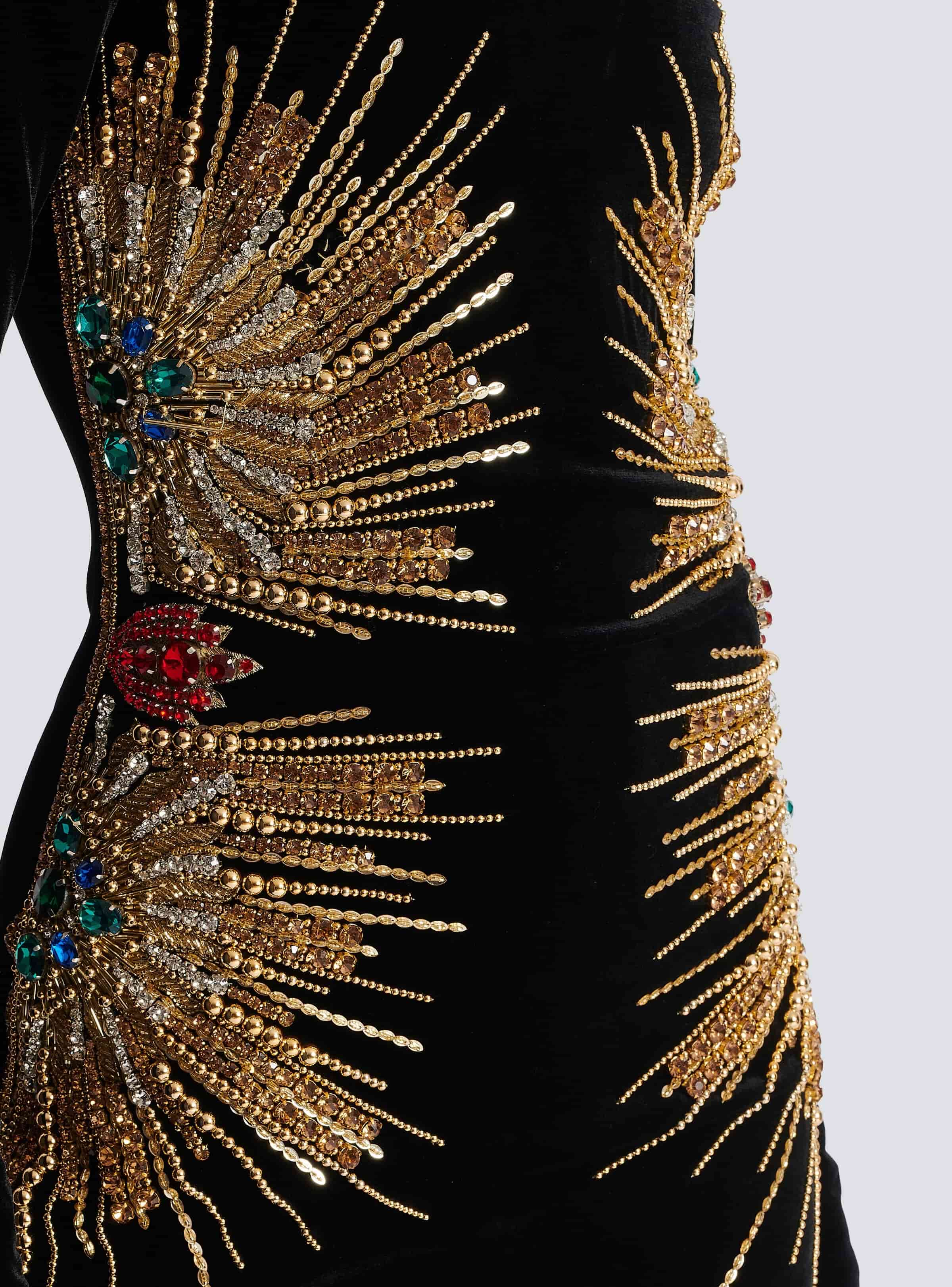 Áo đầm nhung đen Balmain Dress With Pearl And Sequin Embroidery 3