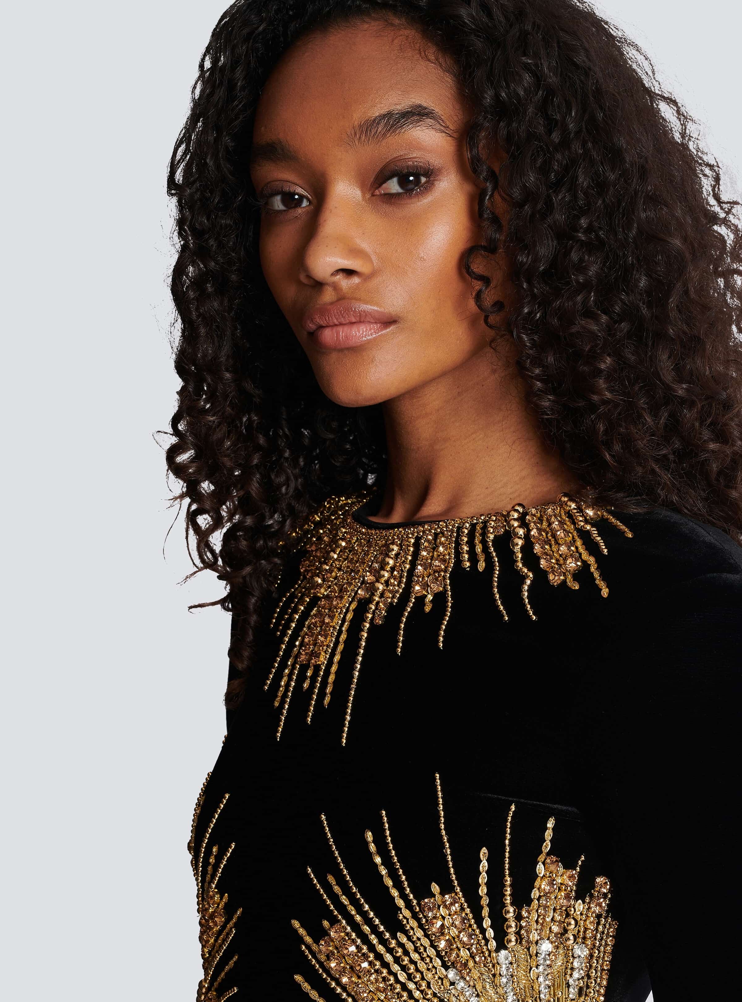 Áo đầm nhung đen Balmain Dress With Pearl And Sequin Embroidery 4