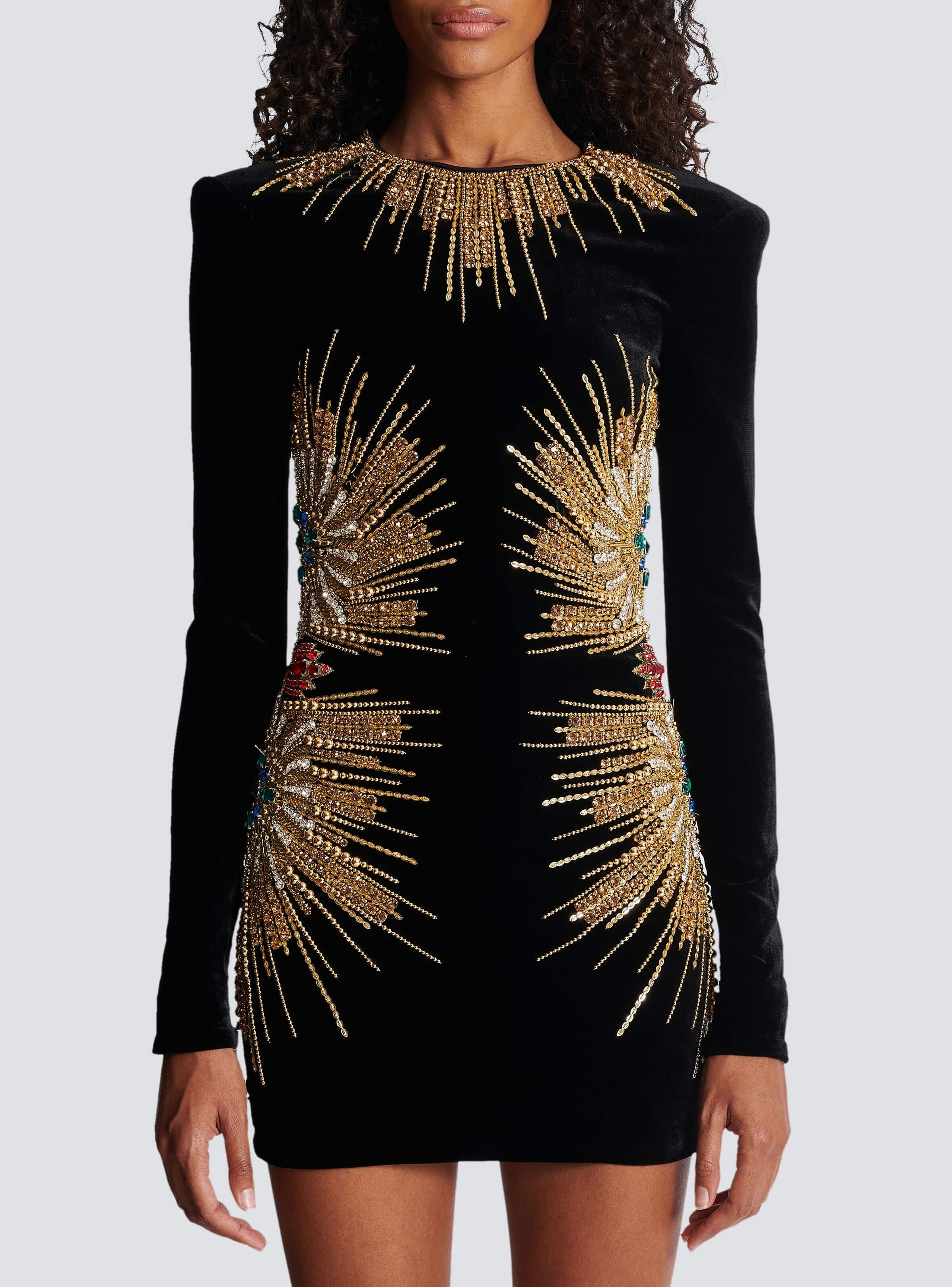 Áo đầm nhung đen Balmain Dress With Pearl And Sequin Embroidery 6