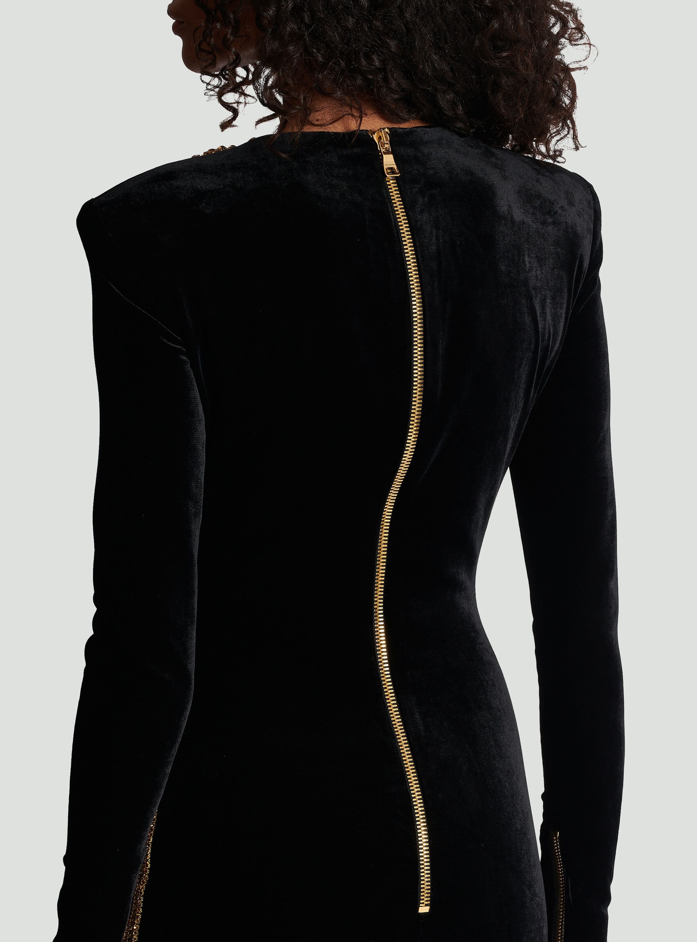 Áo đầm nhung đen Balmain Dress With Pearl And Sequin Embroidery 2