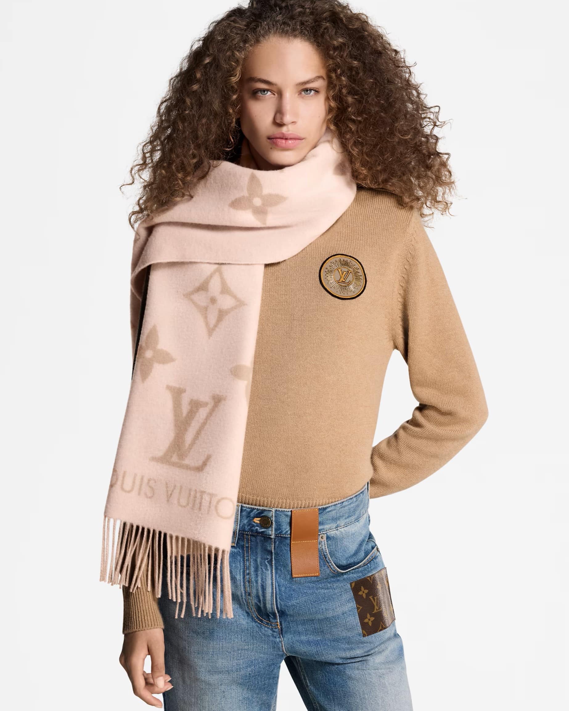 Khăn Quàng hồng Louis Vuitton Reykjavik Scarf Beige Rose 4