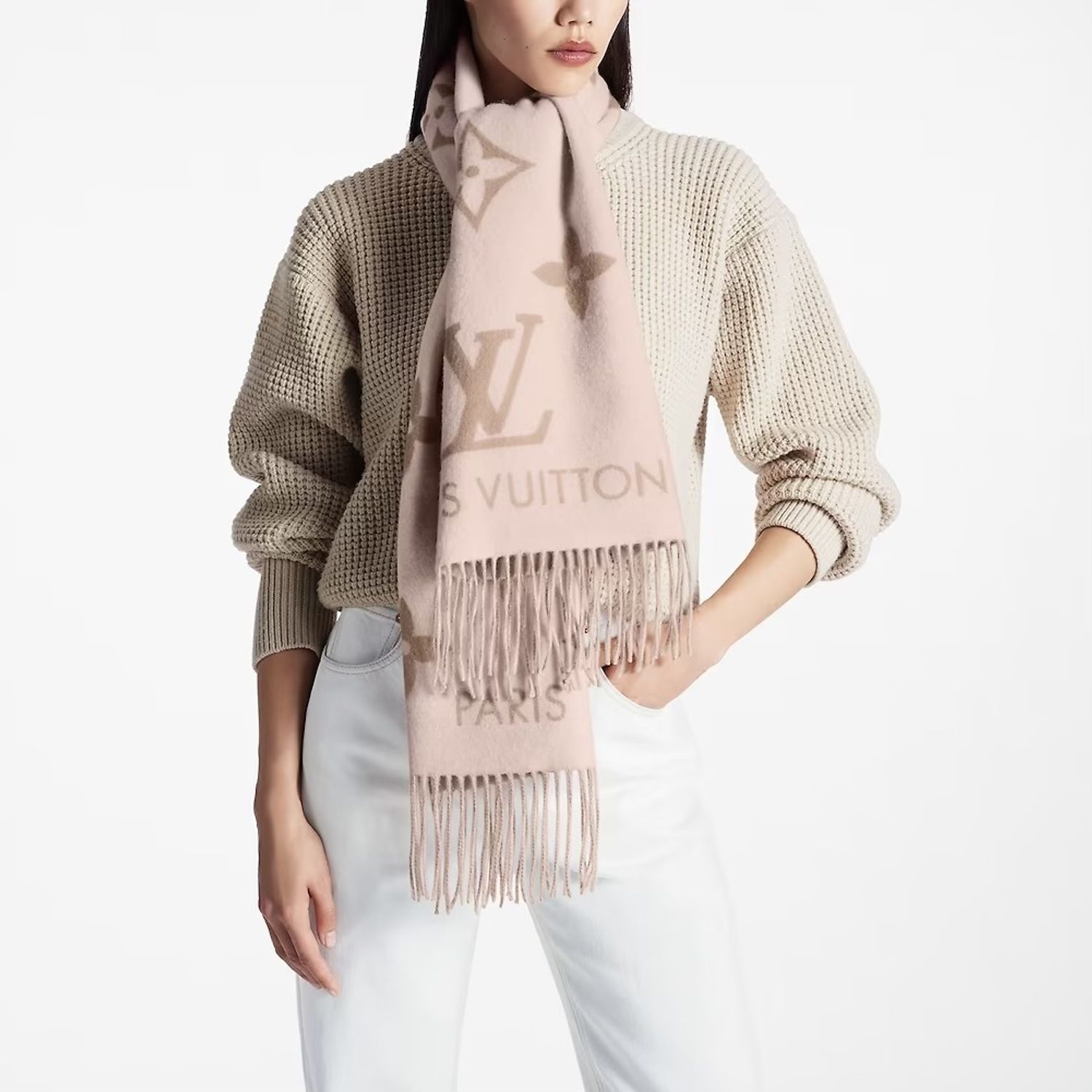 Khăn Quàng hồng Louis Vuitton Reykjavik Scarf Beige Rose 3