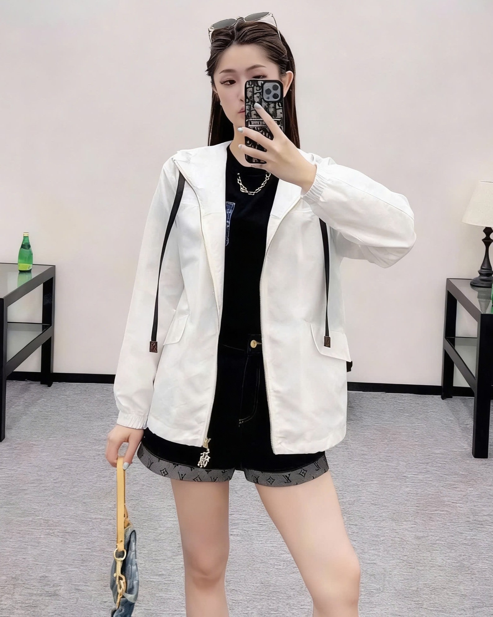 Áo khoác nữ thời trang Louis Vuitton Leather Accent Zip-Up Jacket 1
