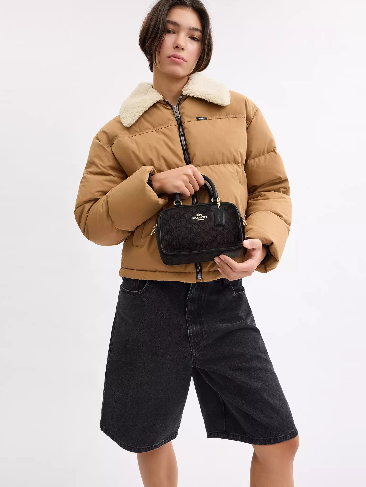 Túi đeo chéo Coach Nữ Satchel Crossbody Bag in Signature Canvas Walnut Black CW197 4