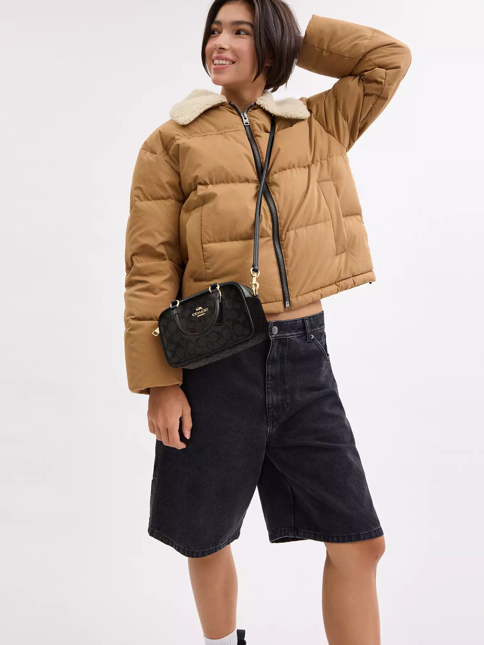 Túi đeo chéo Coach Nữ Satchel Crossbody Bag in Signature Canvas Walnut Black CW197 3