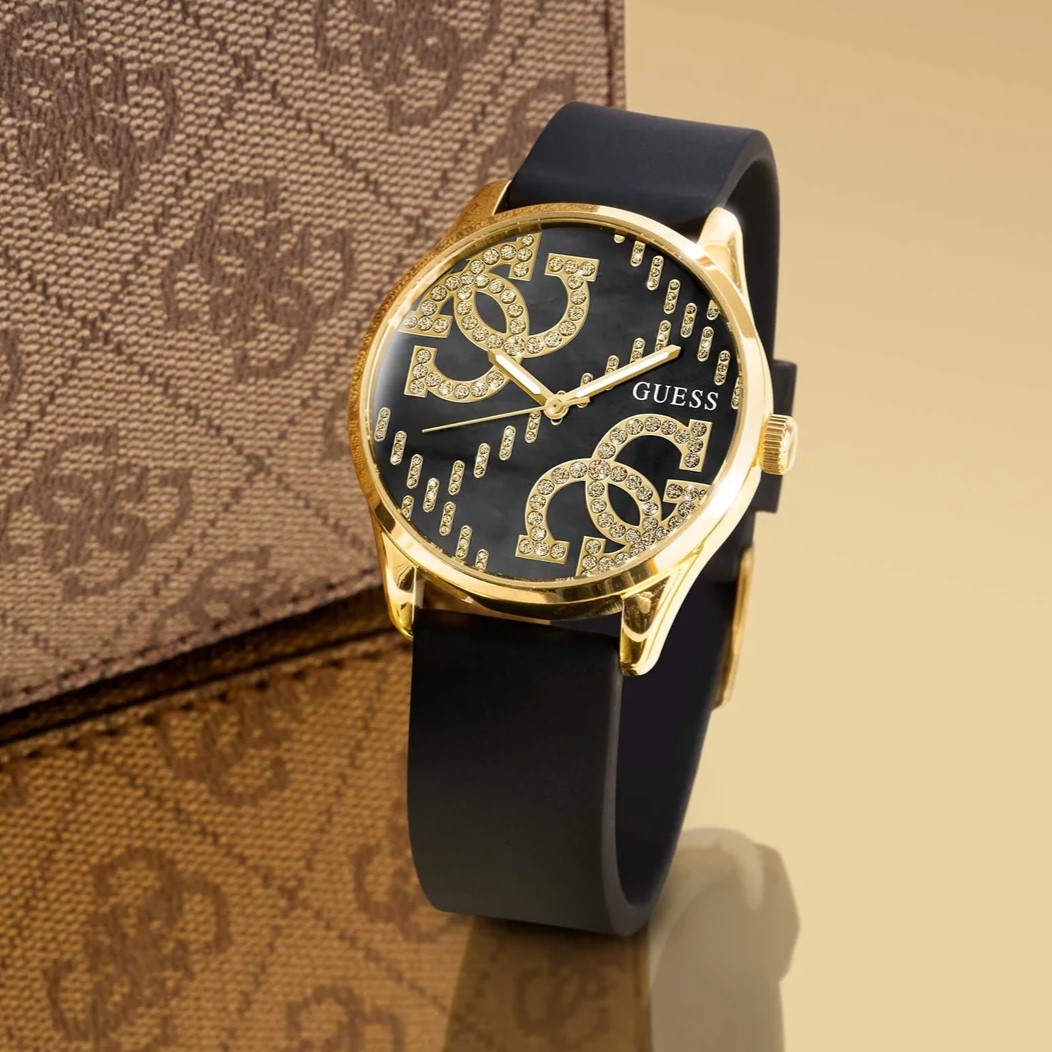 Đồng hồ đeo tay nữ Guess Ladies Black Gold Tone Analog Watch GW0755L3 5