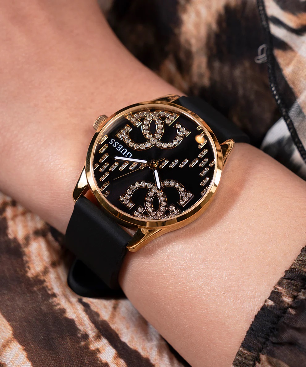 Đồng hồ đeo tay nữ Guess Ladies Black Gold Tone Analog Watch GW0755L3 10