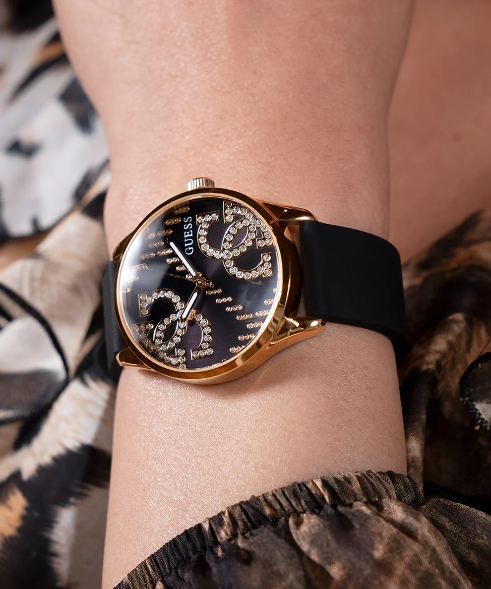 Đồng hồ đeo tay nữ Guess Ladies Black Gold Tone Analog Watch GW0755L3 12