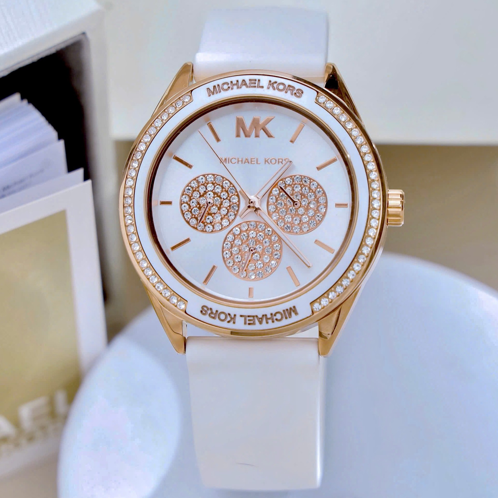 Đồng hồ đeo tay nữ Michael Kors Oversized Sport Rose Gold-Tone and Silicone Watch MK6945 5