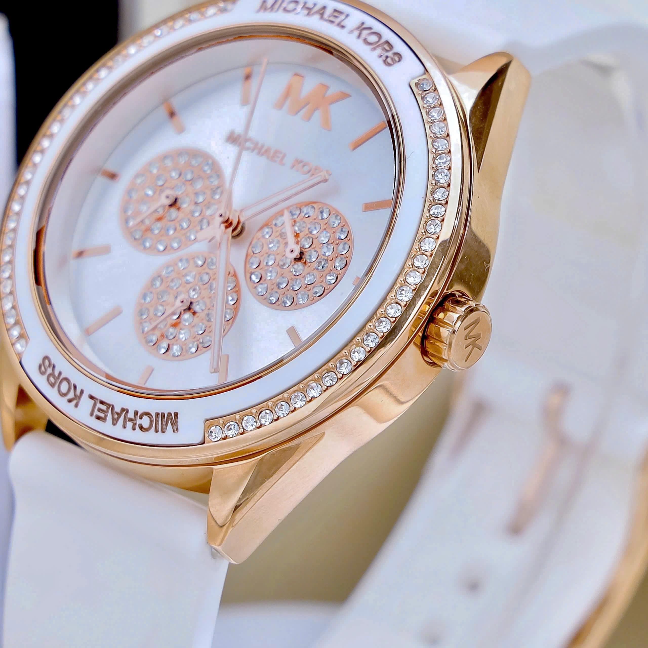 Đồng hồ đeo tay nữ Michael Kors Oversized Sport Rose Gold-Tone and Silicone Watch MK6945 9