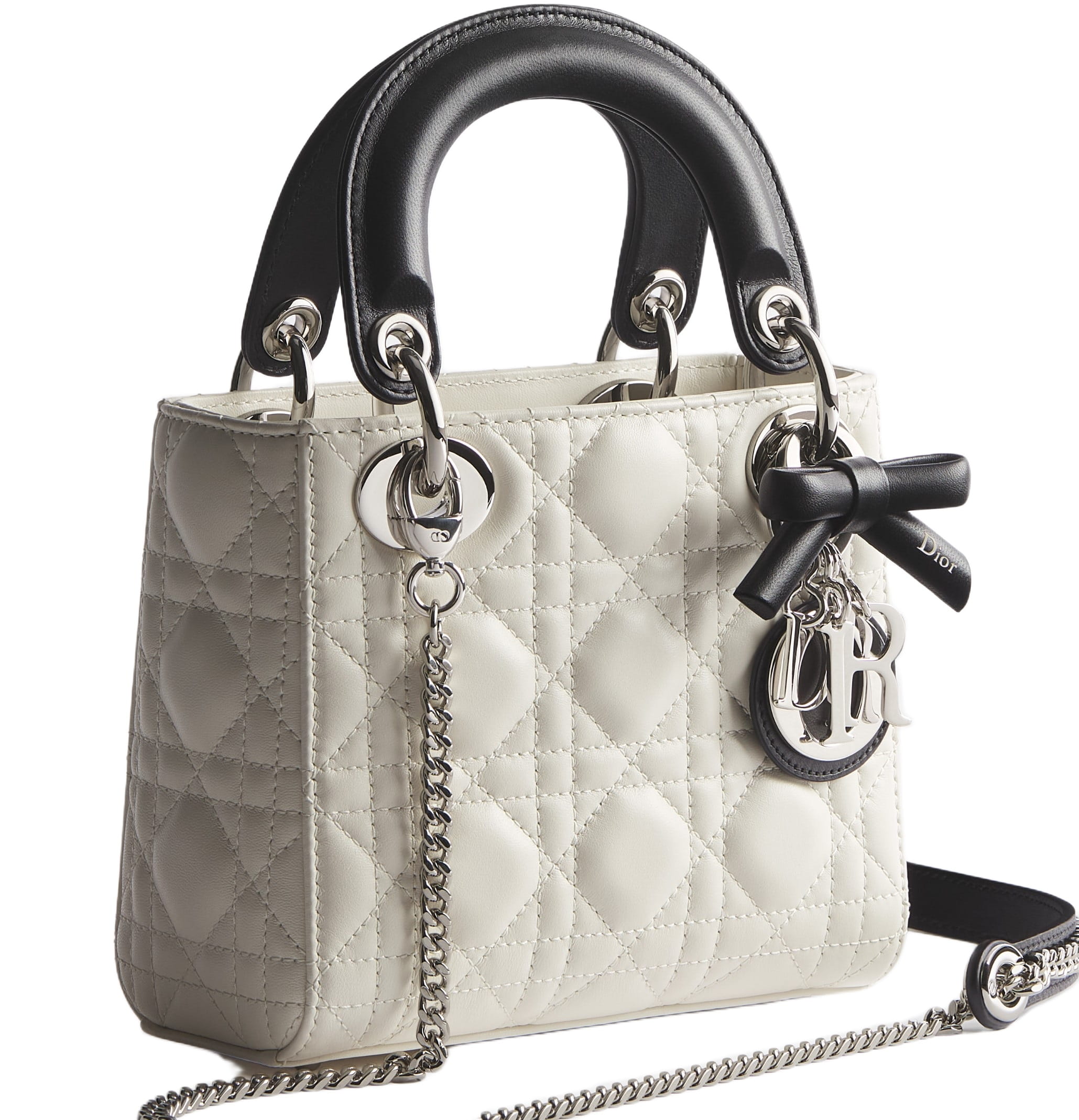 Túi xách trắng quai đen Mini Lady Dior Bag with Chain Latte and Black Cannage Lambskin 4