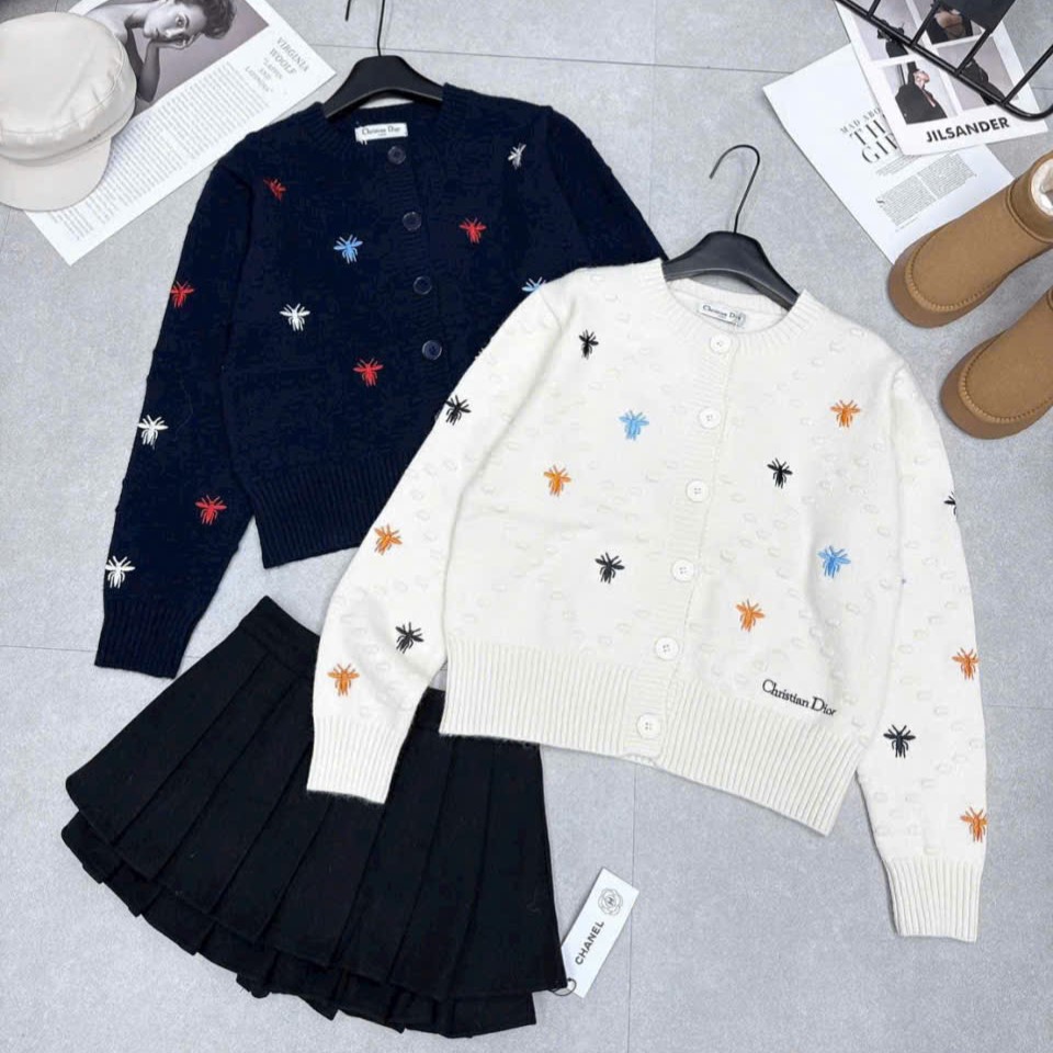 Áo len nữ tay dài Dior phom rộng tay dài họa tiết logo hãng 4
