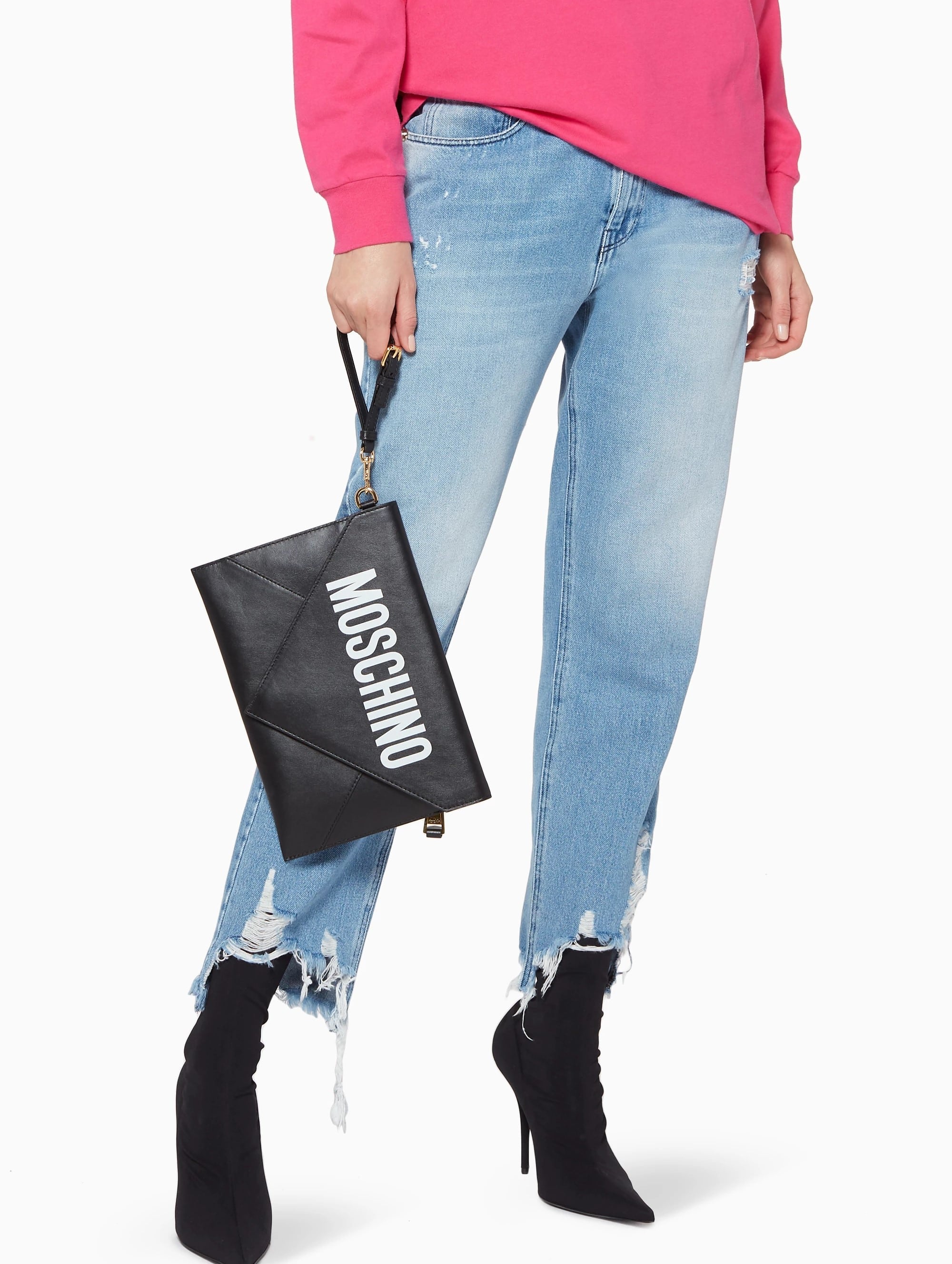 CLUTCH BÌ THƯ MOSCHINO BLACK LEATHER CLUTCH BAG 3