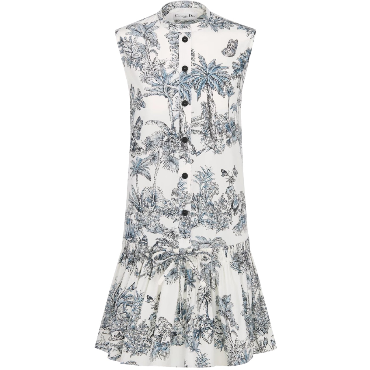Đầm suông Dior Straight Dress With Ruffles Dioriviera White and blue Toile de Jouy Palms Cotton and Silk Poplin 2
