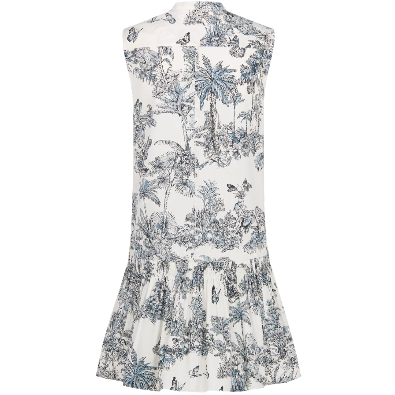 Đầm suông Dior Straight Dress With Ruffles Dioriviera White and blue Toile de Jouy Palms Cotton and Silk Poplin 5