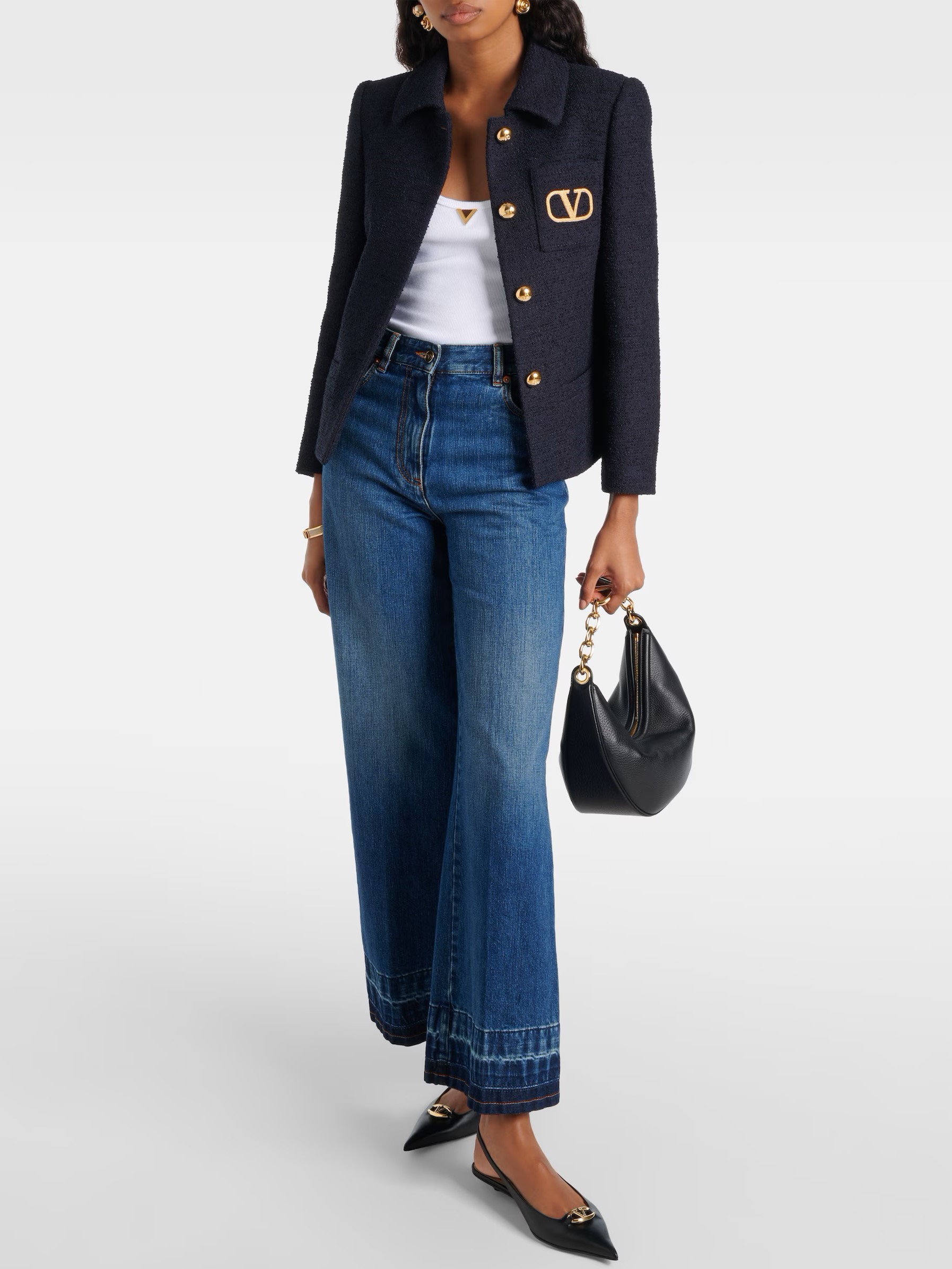 Áo Khoác nữ Valentino Blue Logo Tweed jacket With Wool 1