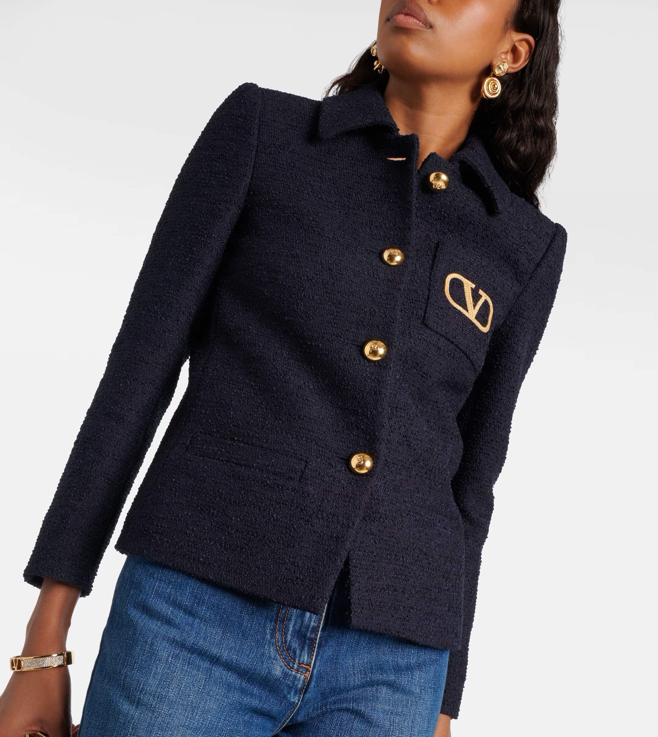 Áo Khoác nữ Valentino Blue Logo Tweed jacket With Wool 5