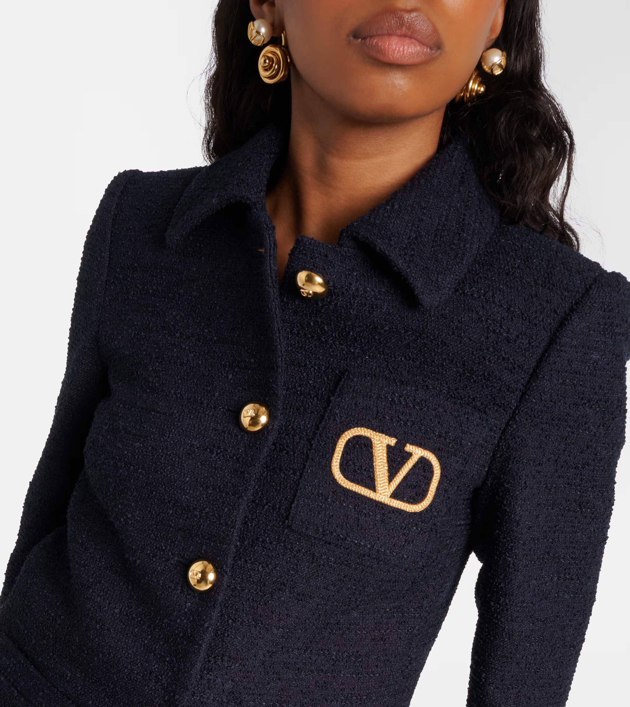 Áo Khoác nữ Valentino Blue Logo Tweed jacket With Wool 7