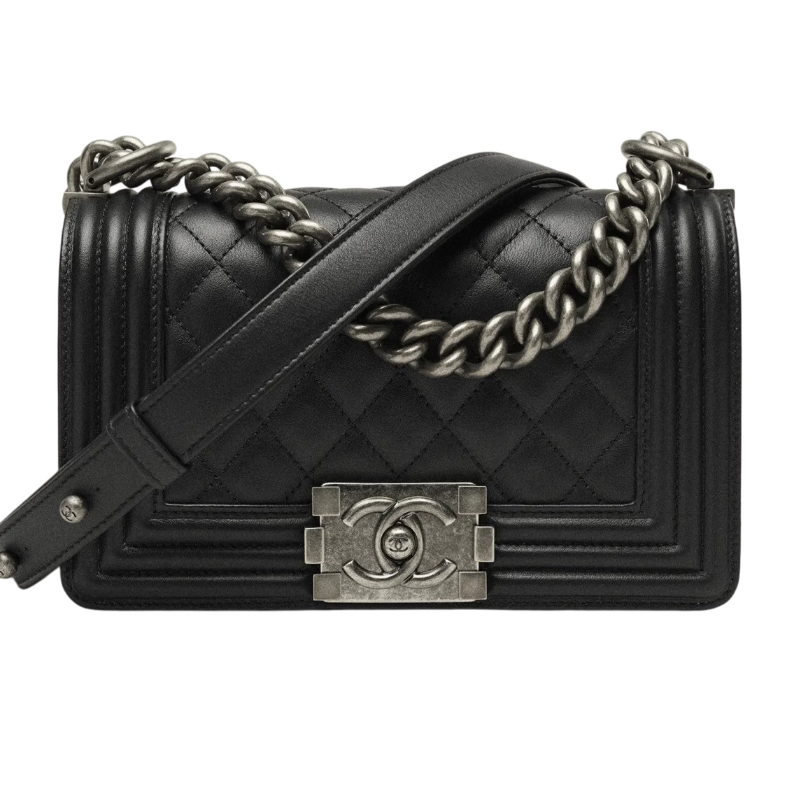 Túi đeo chéo Chanel Small Boy Calfskin Ruthenium-Finish Metal Black 1