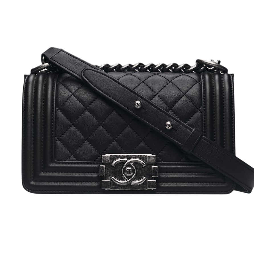 Túi đeo chéo Chanel Small Boy Calfskin Ruthenium-Finish Metal Black 3