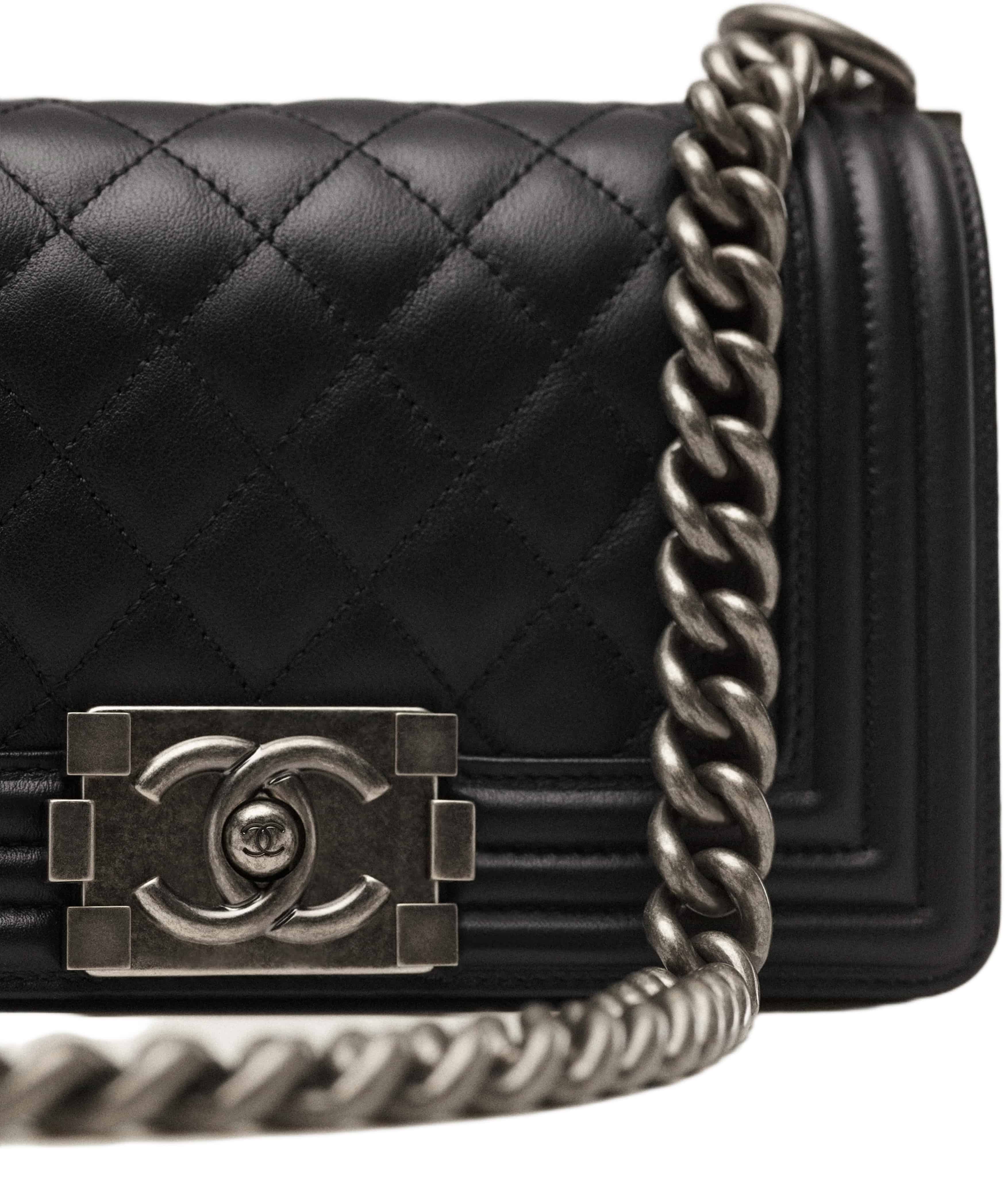 Túi đeo chéo Chanel Small Boy Calfskin Ruthenium-Finish Metal Black 5