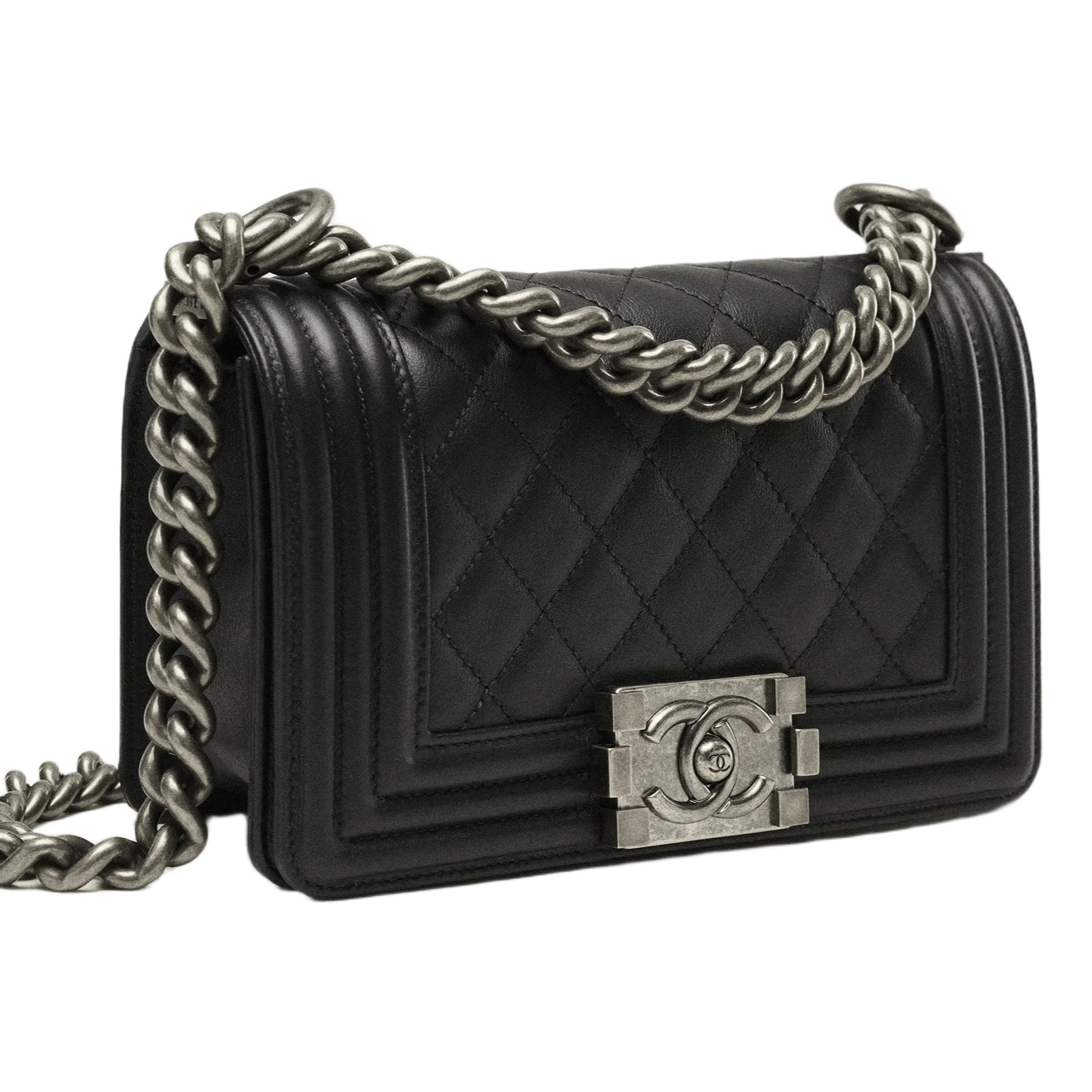 Túi đeo chéo Chanel Small Boy Calfskin Ruthenium-Finish Metal Black 6