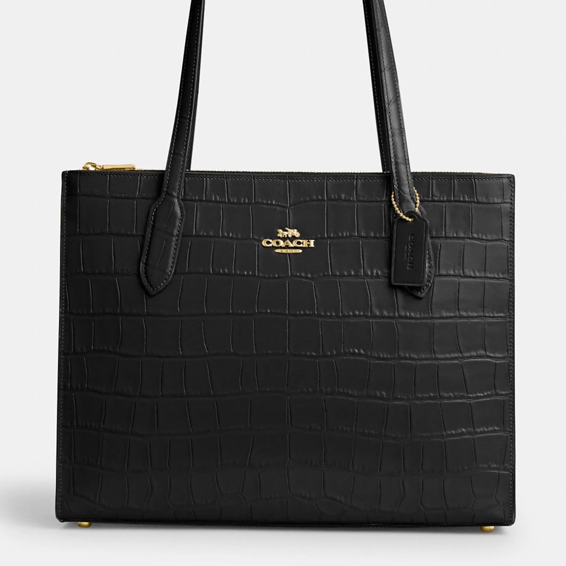 TÚI XÁCH COACH NỮ NINA TOTE CROCODILE-EMBOSSED LEATHER AND SMOOTH LEATHER BAG IN GOLD BLACK CL654 6