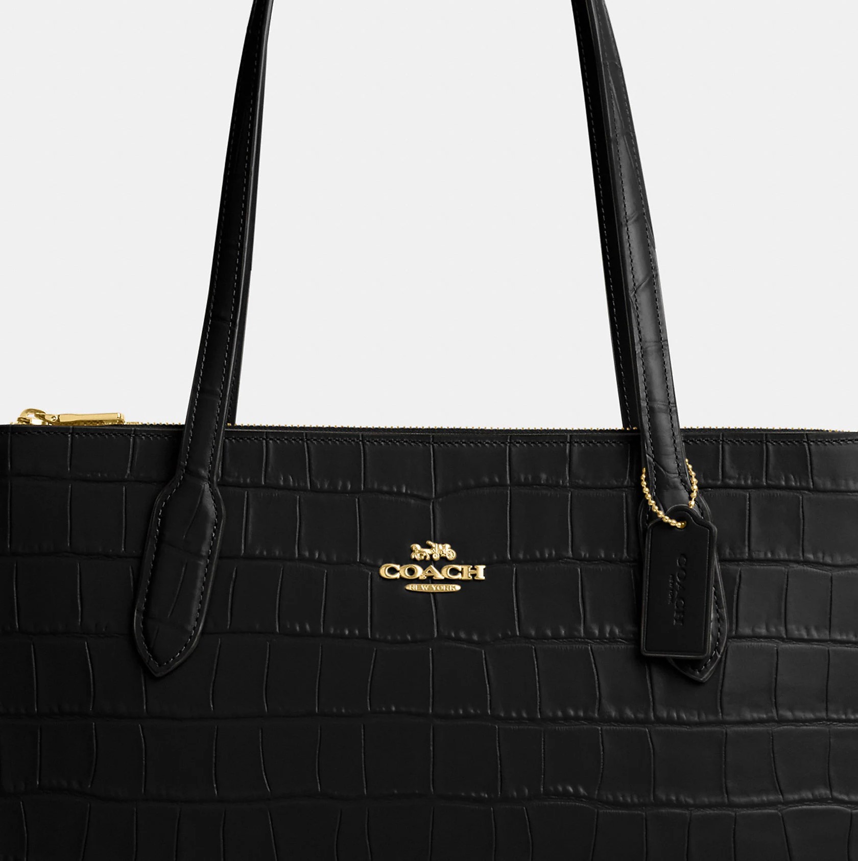 TÚI XÁCH COACH NỮ NINA TOTE CROCODILE-EMBOSSED LEATHER AND SMOOTH LEATHER BAG IN GOLD BLACK CL654 2