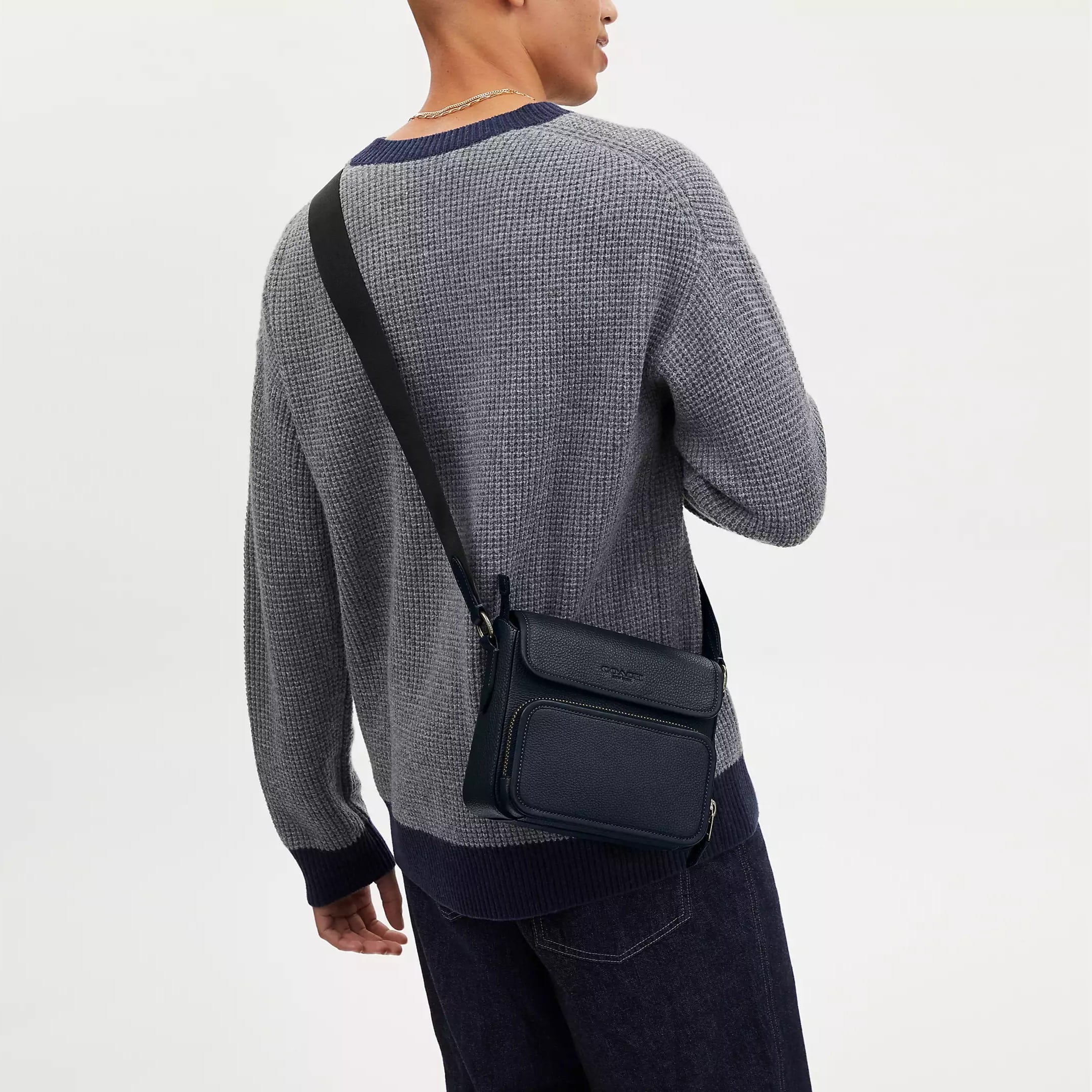 TÚI ĐEO CHÉO COACH NAM SULLIVAN FLAP CROSSBODY IN MIDNIGHT NAVY REFINED PEBBLE LEATHER AND SMOOTH CALF LEATHER CN729 1