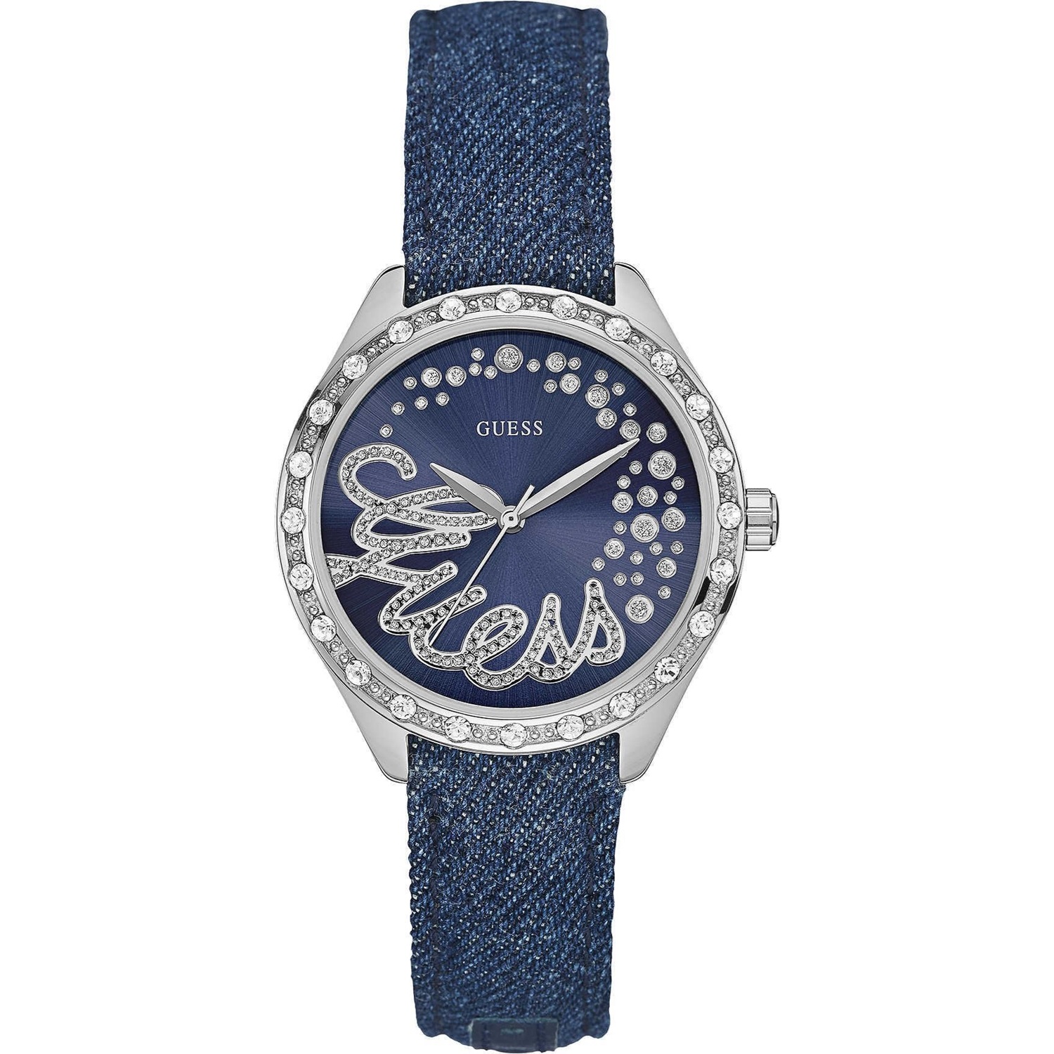 Đồng hồ nữ dây jean Guess Gem-Set Blue Dial Leather Denim Strap Steel Case Watch W0023L5 3