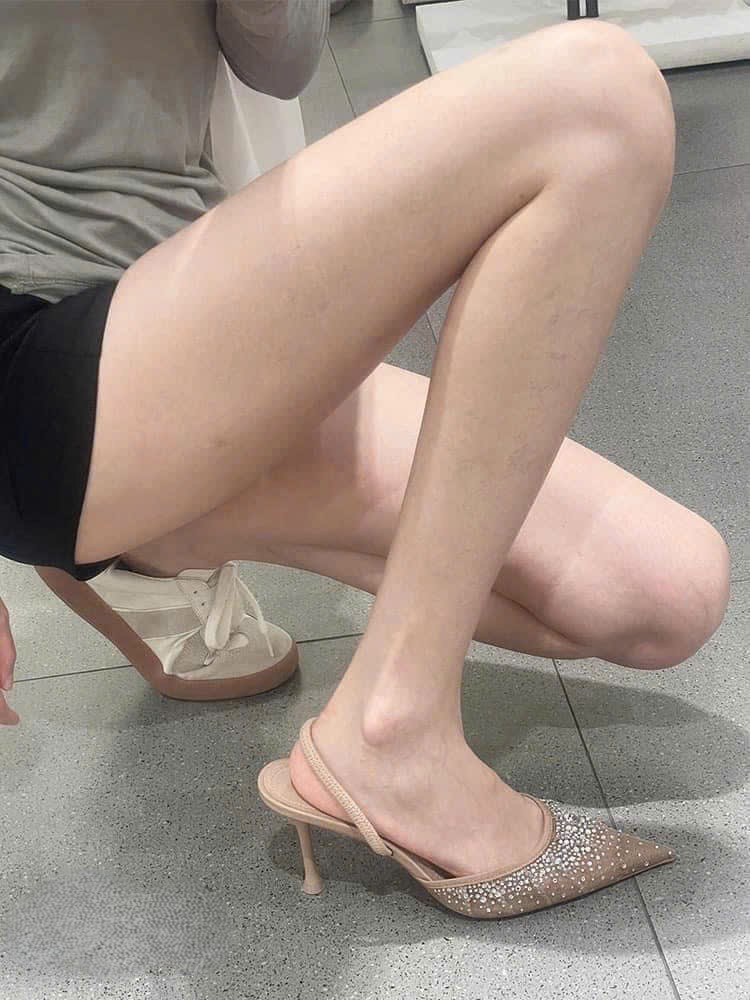 Guốc cao gót Zara Mesh Heeled Mules with Back Strap Pointed Toe Pumps 10