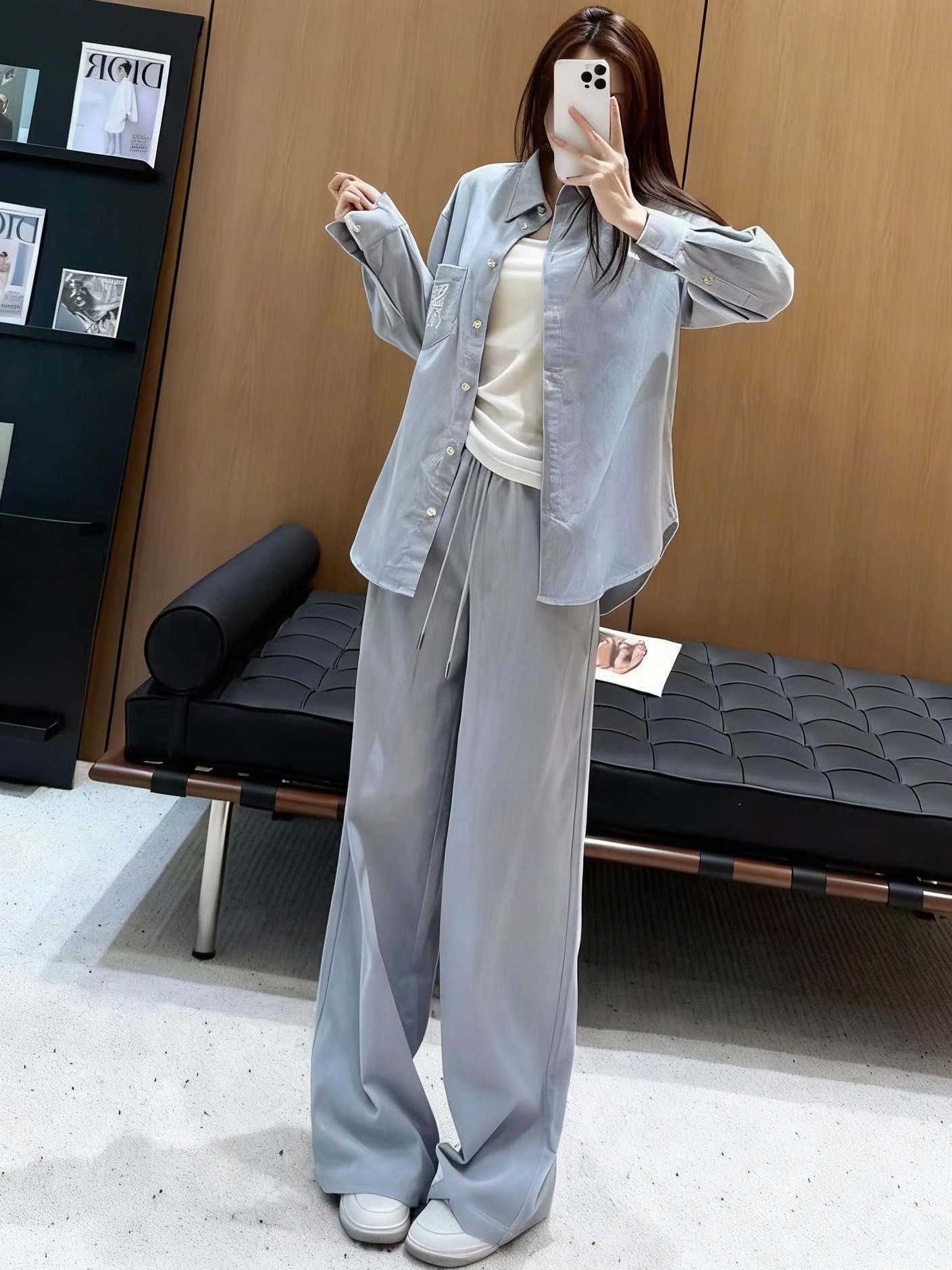 Combo áo sơ mi quần dài xanh trắng Loewe 6