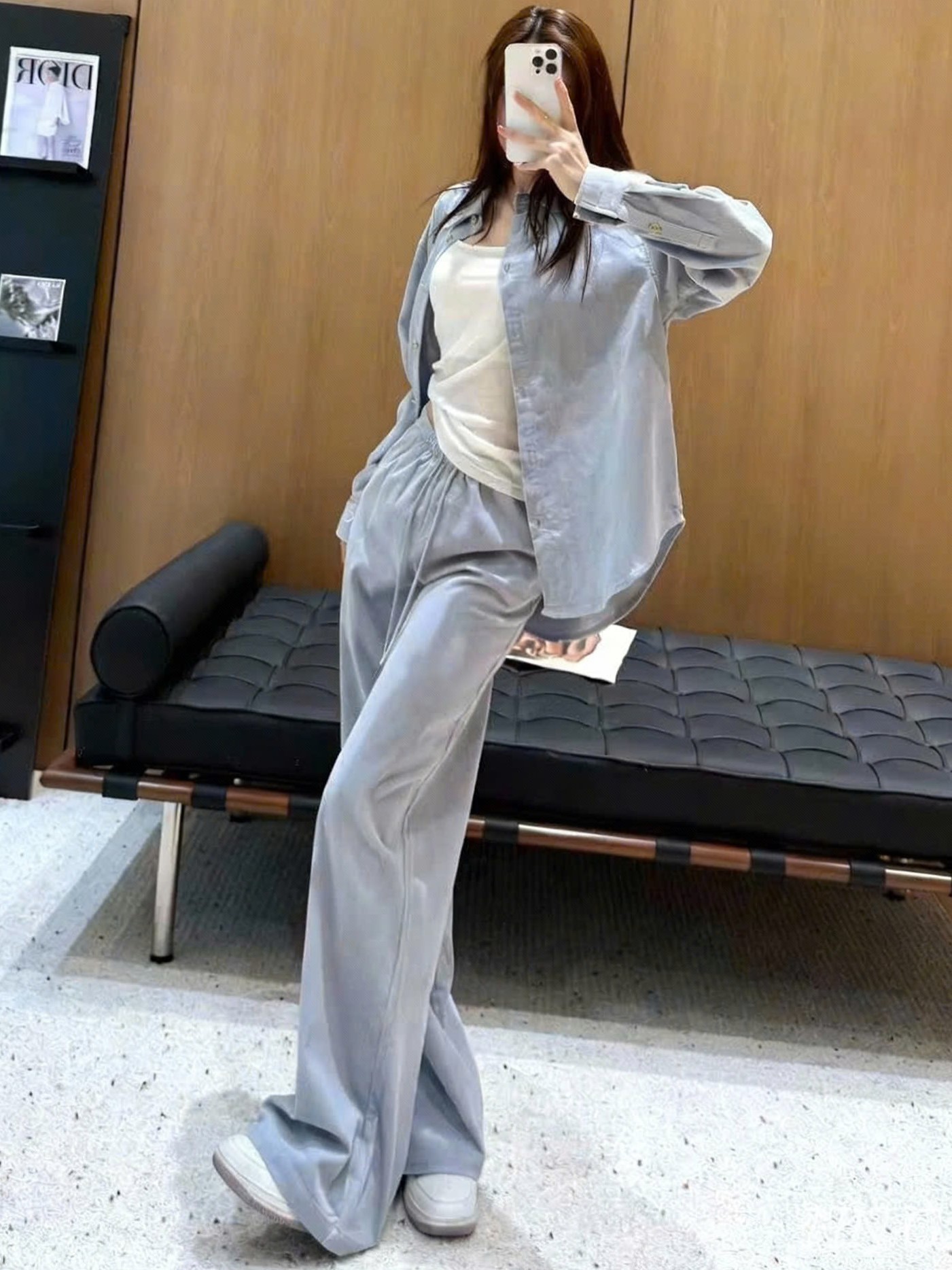 Combo áo sơ mi quần dài xanh trắng Loewe 16