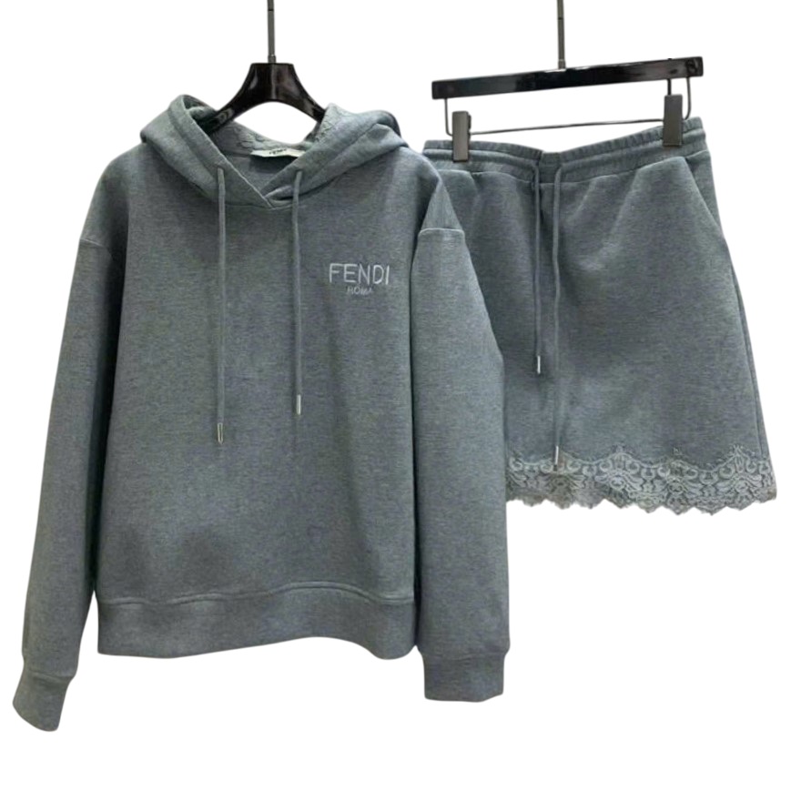 Combo áo có nón váy phối ren xám Fendi 7
