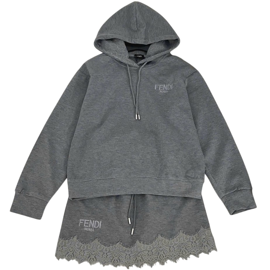Combo áo có nón váy phối ren xám Fendi 10